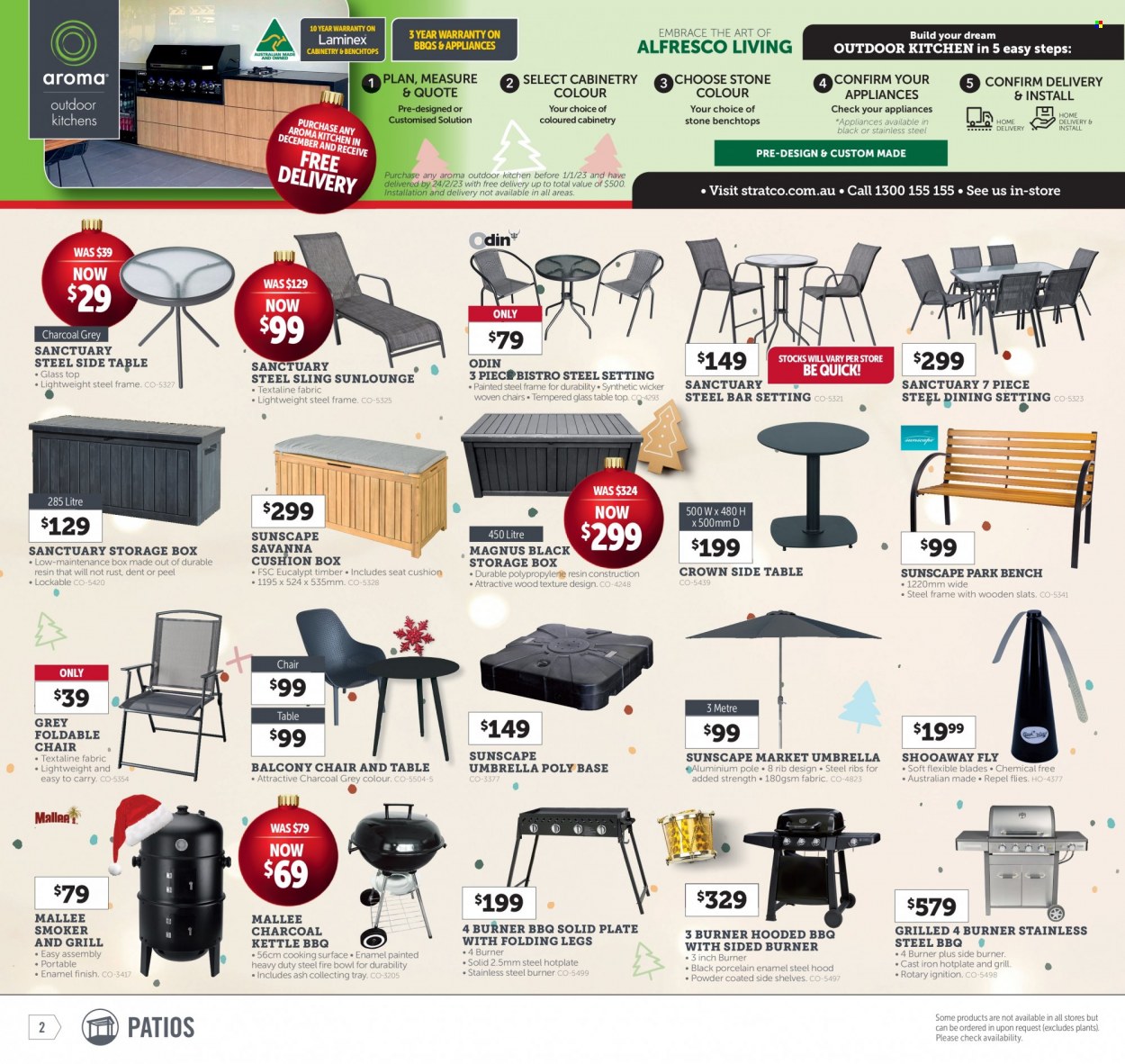 thumbnail - Stratco Catalogue - 2 Dec 2022 - 11 Dec 2022 - Sales products - table, chair, bench, sidetable, cushion, plate, umbrella, smoker, fire bowl. Page 2.
