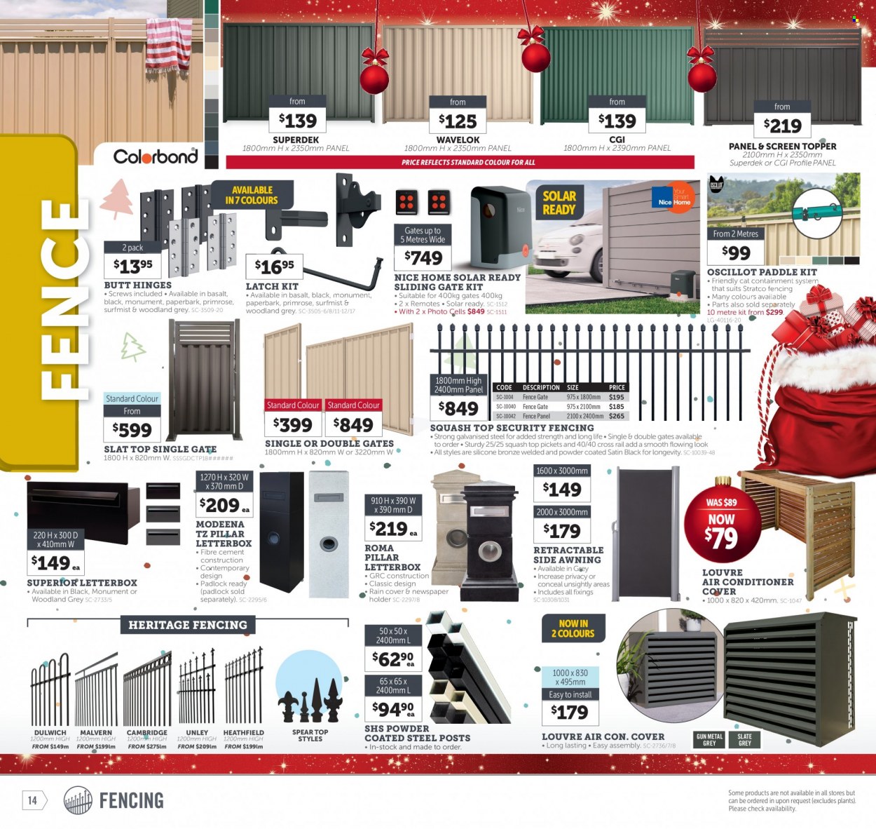 thumbnail - Stratco Catalogue - 2 Dec 2022 - 11 Dec 2022 - Sales products - holder, padlock, topper, air conditioner, awning, primroses, security fencing, fence panel. Page 14.