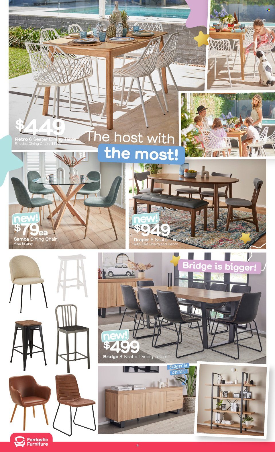 thumbnail - Fantastic Furniture Catalogue - 4 Dec 2022 - 22 Dec 2022 - Sales products - dining table, dining set, table, dining chair, chair, bench, chair pad. Page 4.