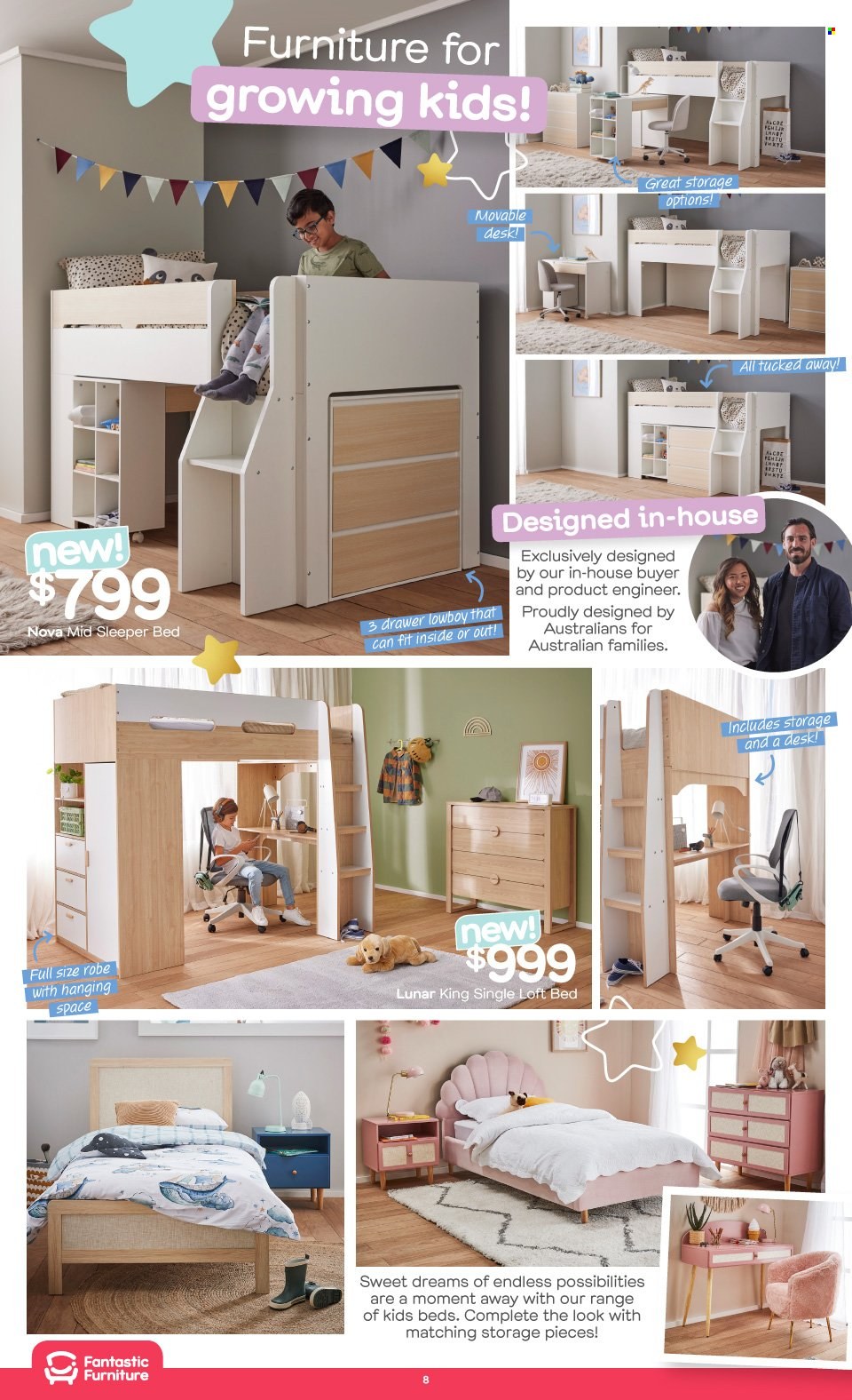 thumbnail - Fantastic Furniture Catalogue - 4 Dec 2022 - 22 Dec 2022 - Sales products - bed, loft bed, desk. Page 8.