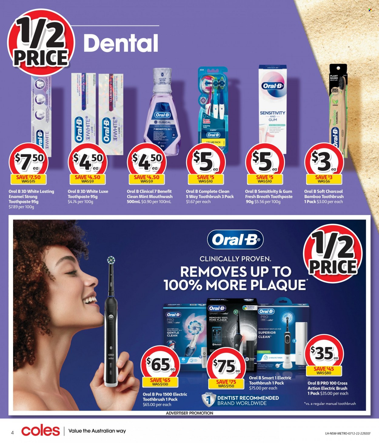 thumbnail - Coles Catalogue - 7 Dec 2022 - 13 Dec 2022 - Sales products - toothbrush, Oral-B, toothpaste, mouthwash, electric toothbrush, charcoal. Page 4.