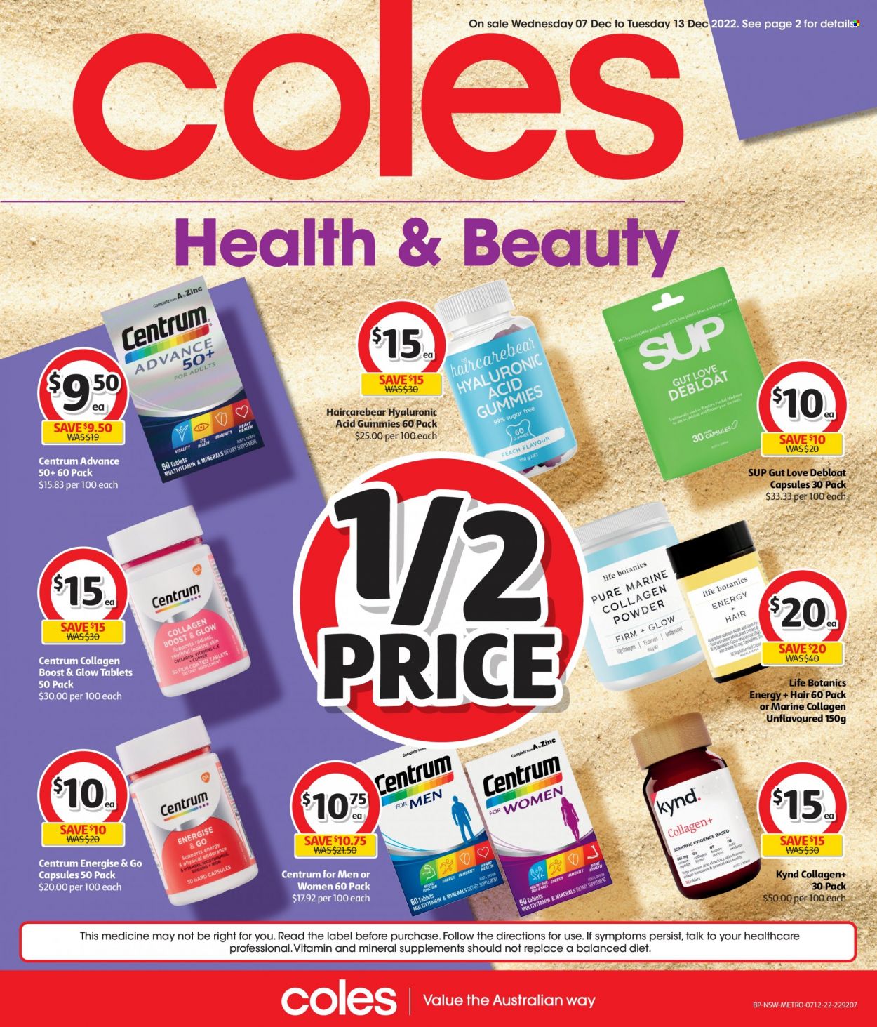 thumbnail - Coles Catalogue - 7 Dec 2022 - 13 Dec 2022 - Sales products - Boost, multivitamin, zinc, Centrum. Page 8.