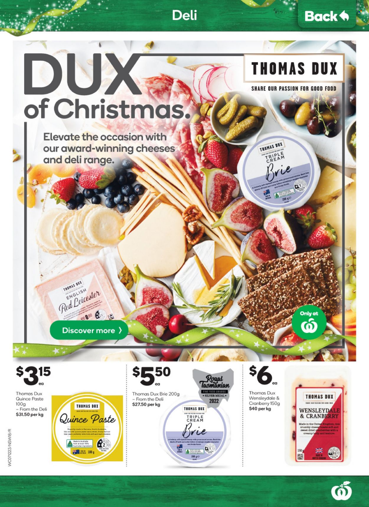 thumbnail - Woolworths Catalogue - 7 Dec 2022 - 13 Dec 2022 - Sales products - quince, Red Leicester, Wensleydale, cheese, brie. Page 18.