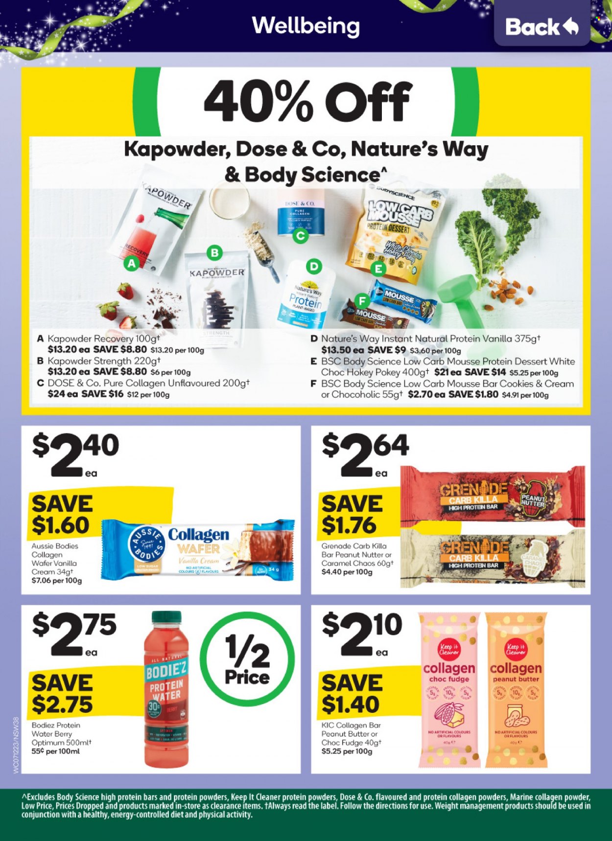 thumbnail - Woolworths Catalogue - 7 Dec 2022 - 13 Dec 2022 - Sales products - cookies, fudge, wafers, protein bar, peanut butter, cleaner, Optimum. Page 38.