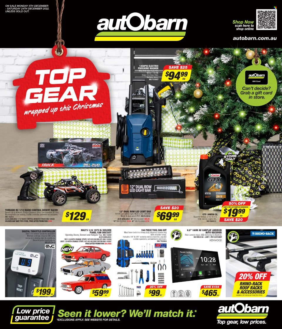 thumbnail - Autobarn Catalogue - 5 Dec 2022 - 24 Dec 2022 - Sales products - radio, strap, car battery, Kenwood, Castrol. Page 1.
