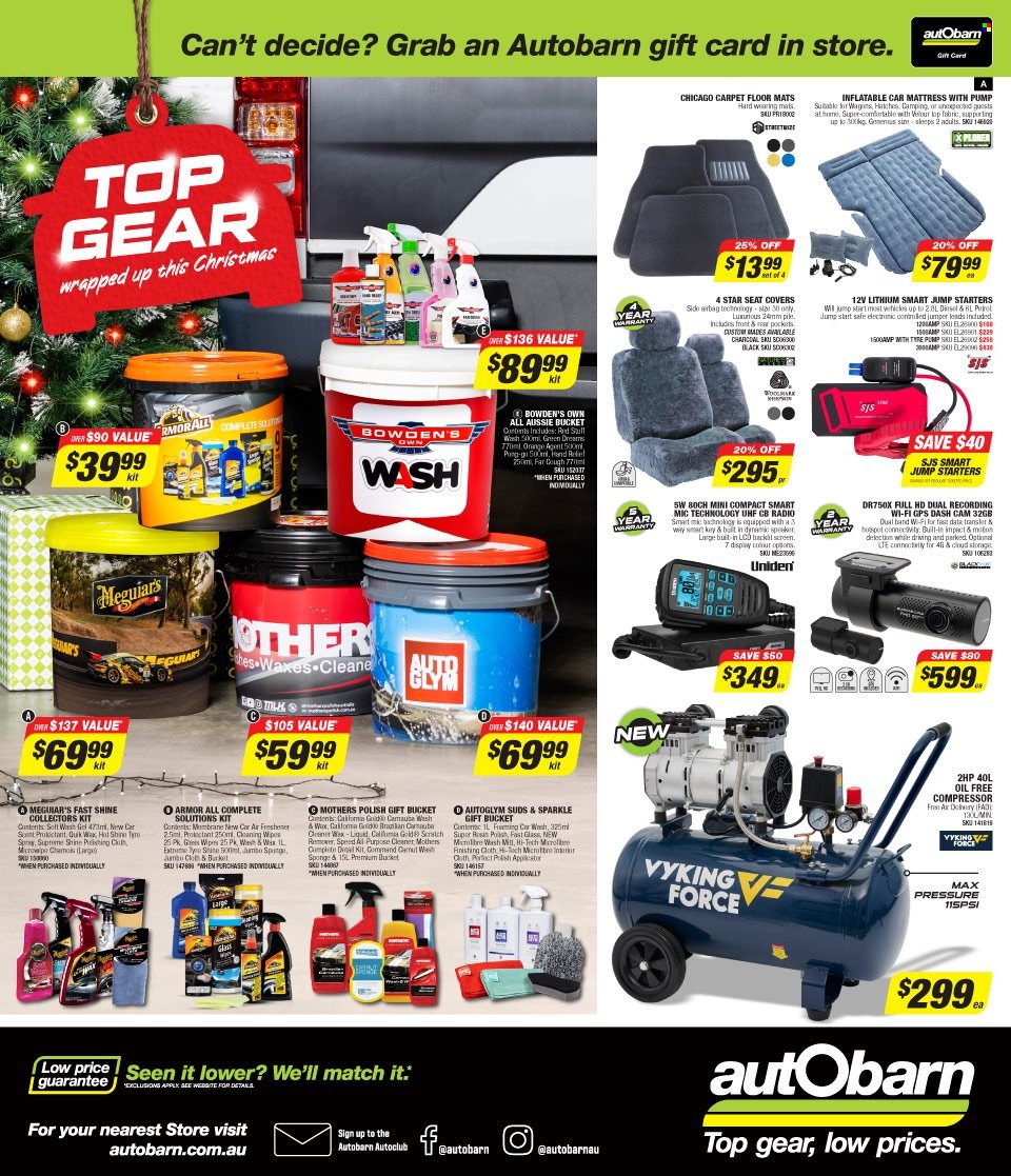thumbnail - Autobarn Catalogue - 5 Dec 2022 - 24 Dec 2022 - Sales products - air compressor, Armor All, dashboard camera, radio, car seat cover, Bowden's, cleansing wipes, air freshener, cleaner, tyre shine, pump. Page 24.