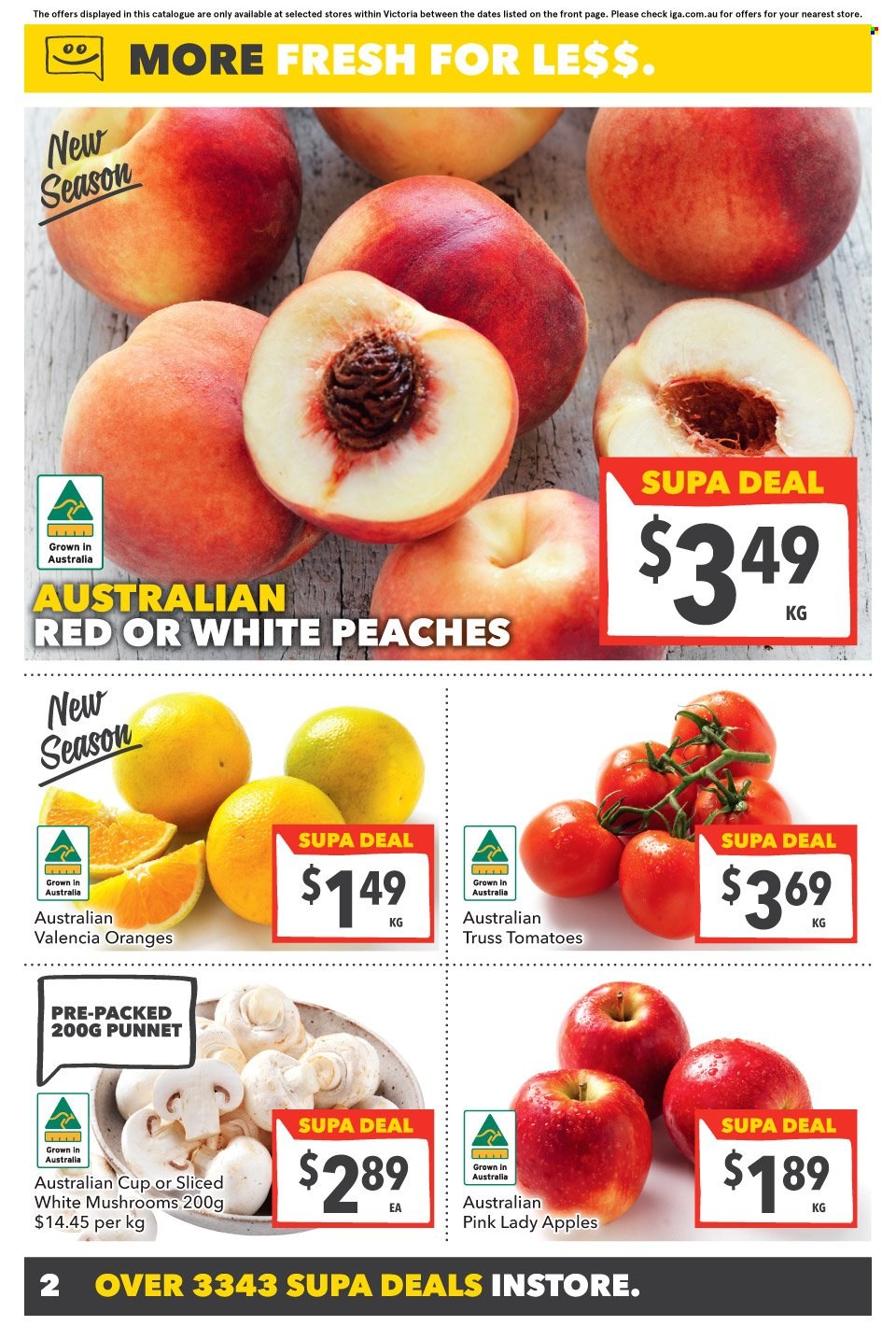 thumbnail - SUPA VALU Catalogue - 7 Dec 2022 - 13 Dec 2022 - Sales products - mushrooms, tomatoes, oranges, apples, peaches, Pink Lady, Victoria Sponge, cup. Page 3.