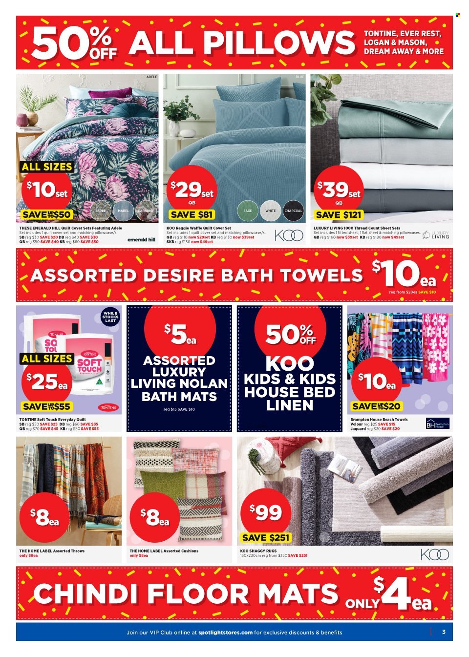 thumbnail - Spotlight Catalogue - 7 Dec 2022 - 11 Dec 2022 - Sales products - bedding, cushion, linens, pillow, pillowcase, quilt, quilt cover set, bath mat, bath towel, beach towel. Page 3.