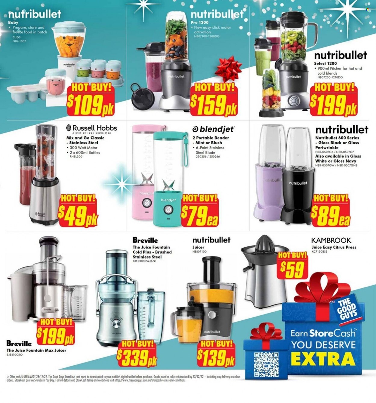 thumbnail - The Good Guys Catalogue - 5 Dec 2022 - 23 Dec 2022 - Sales products - pitcher, cup, Kambrook, NutriBullet, Russell Hobbs, juicer, wallet. Page 3.