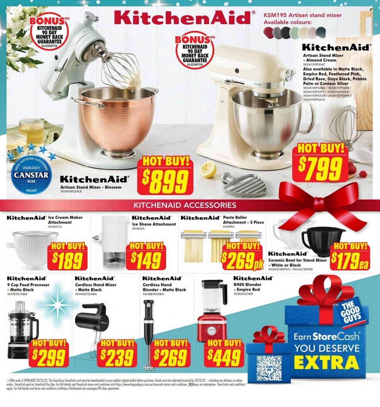 thumbnail - The Good Guys Catalogue - 5 Dec 2022 - 23 Dec 2022 - Sales products - KitchenAid, cup, bowl, mixer, stand mixer, hand mixer, food processor, hand blender, ice cream machine, roller, wallet. Page 9.