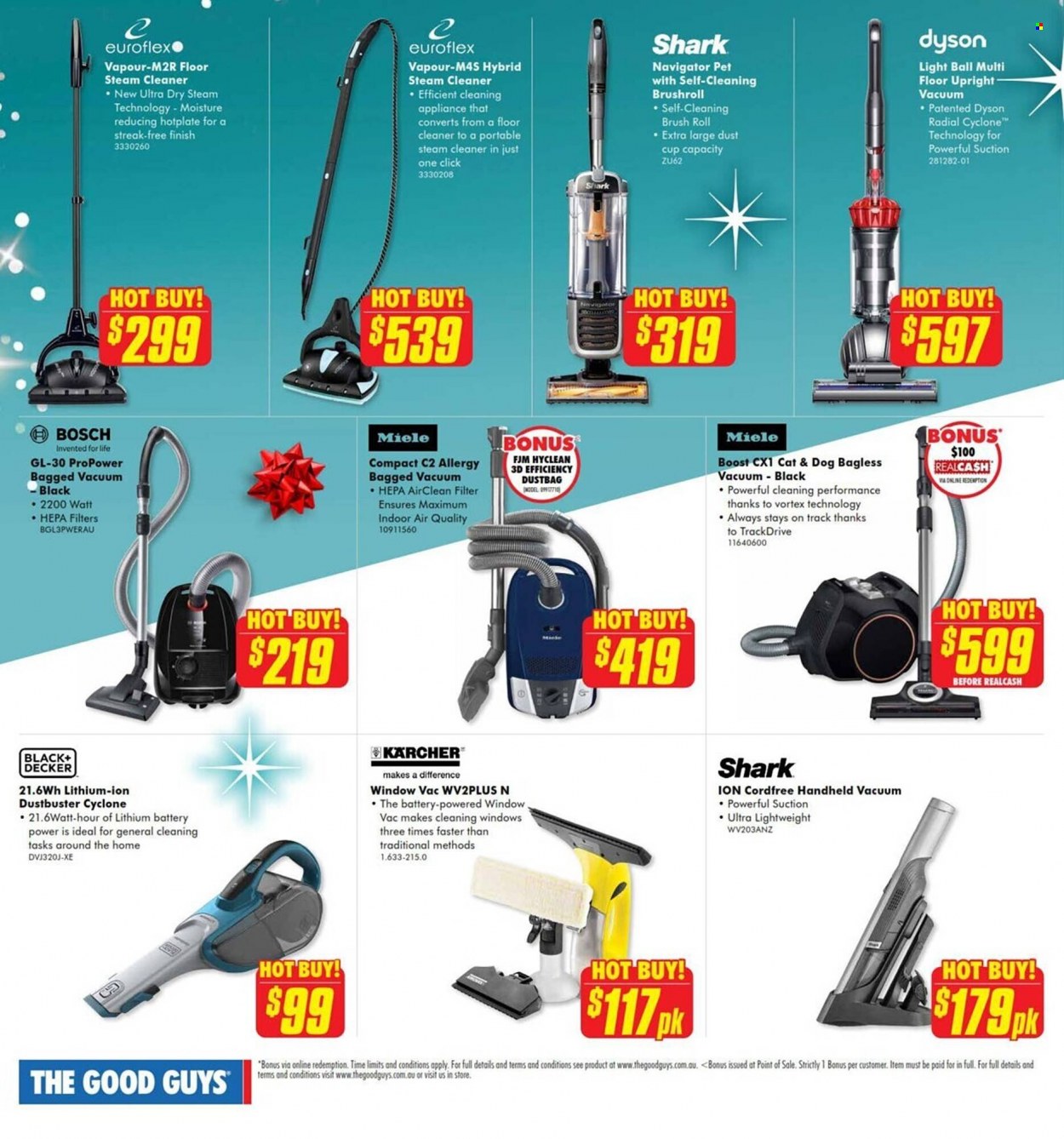 thumbnail - The Good Guys Catalogue - 5 Dec 2022 - 23 Dec 2022 - Sales products - cup, gps navigation, Miele, Dyson, Black & Decker, handheld vacuum cleaner, steam cleaner. Page 21.