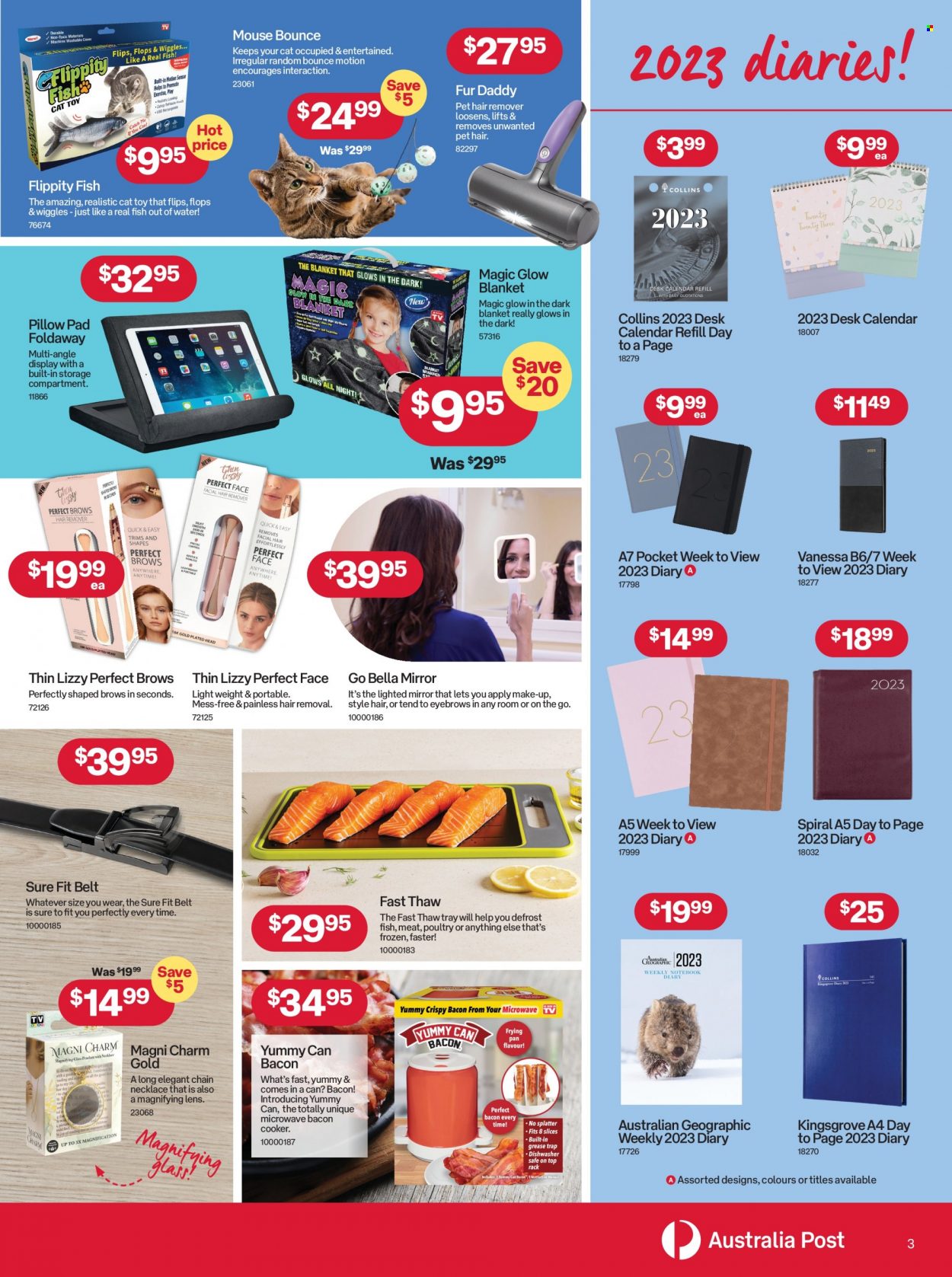 thumbnail - Australia Post Catalogue - 5 Dec 2022 - 24 Dec 2022 - Sales products - Bella, hair removal, tray, calendar, diary, blanket, pillow, mouse, lens, microwave, toys. Page 3.