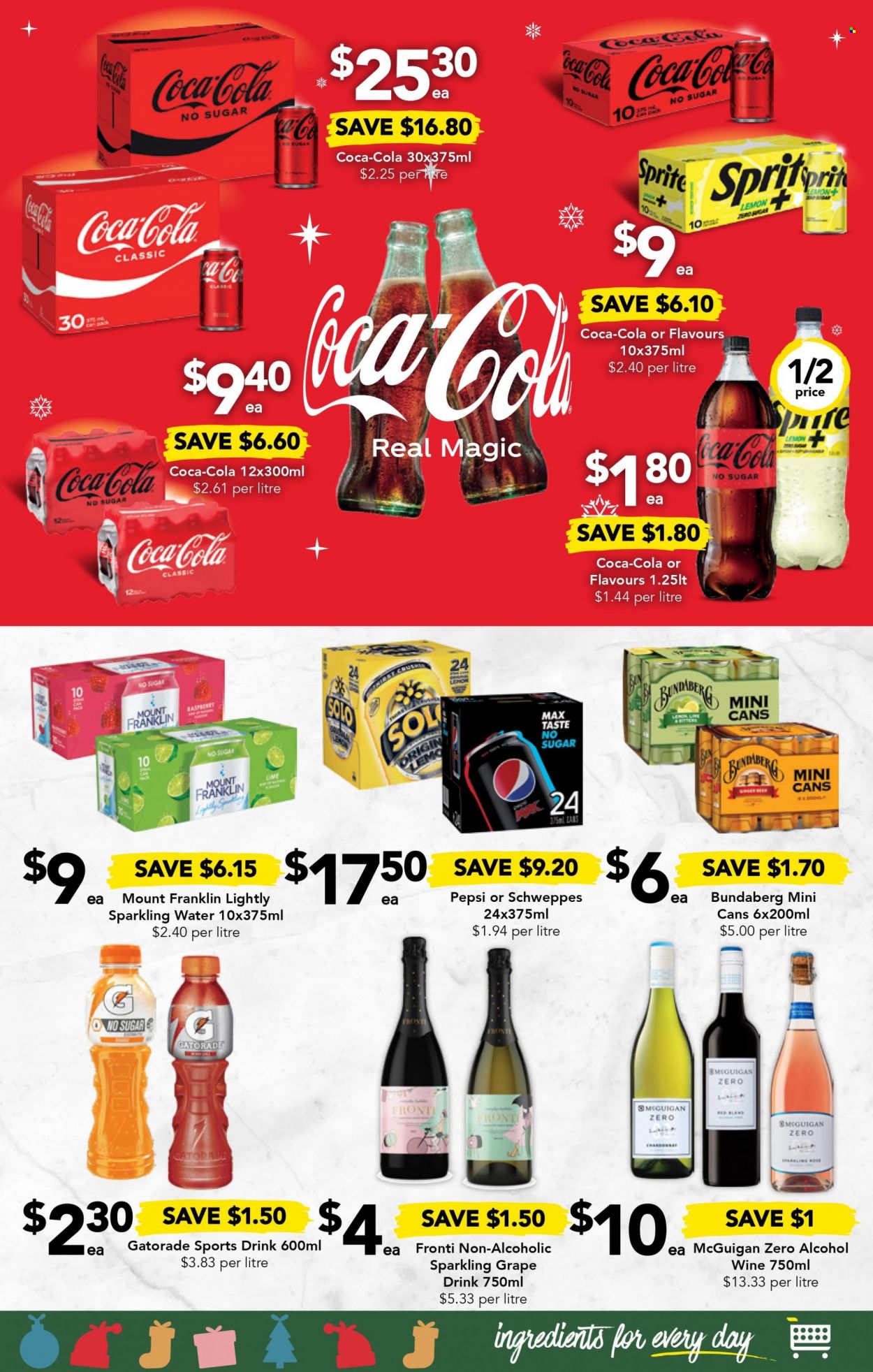 thumbnail - Drakes Catalogue - 7 Dec 2022 - 13 Dec 2022 - Sales products - Coca-Cola, Schweppes, Sprite, Pepsi, Gatorade, sparkling water, Bundaberg, Chardonnay, wine, alcohol, Sol. Page 25.