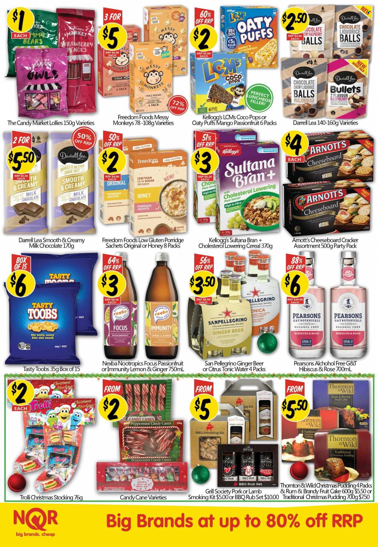 thumbnail - NQR Catalogue - 7 Dec 2022 - 20 Dec 2022 - Sales products - cake, puffs, pancakes, pudding, milk chocolate, chocolate, snack, candy cane, Trolli, crackers, Kellogg's, sugar, oats, cereals, coco pops, porridge, tonic, San Pellegrino, wine, rosé wine, brandy, rum, beer, Miller, meal box, pet bed, ginger beer. Page 2.