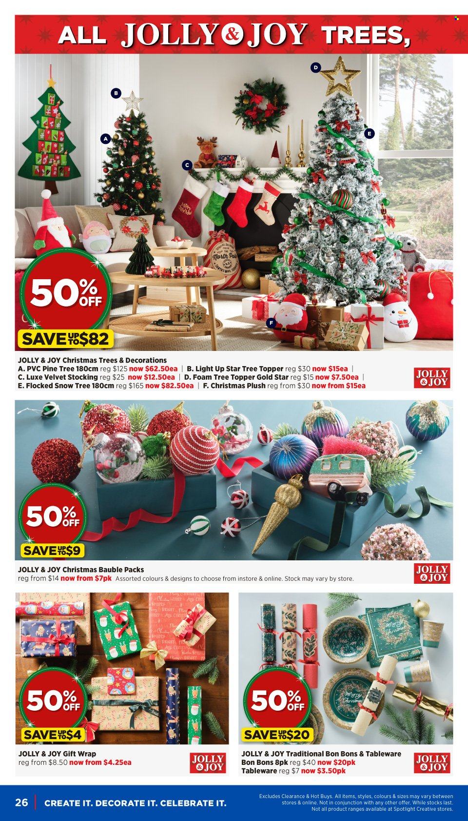 thumbnail - Spotlight Catalogue - 7 Dec 2022 - 24 Dec 2022 - Sales products - tableware, gift wrap, bauble, tree topper, christmas tree, pine tree. Page 26.