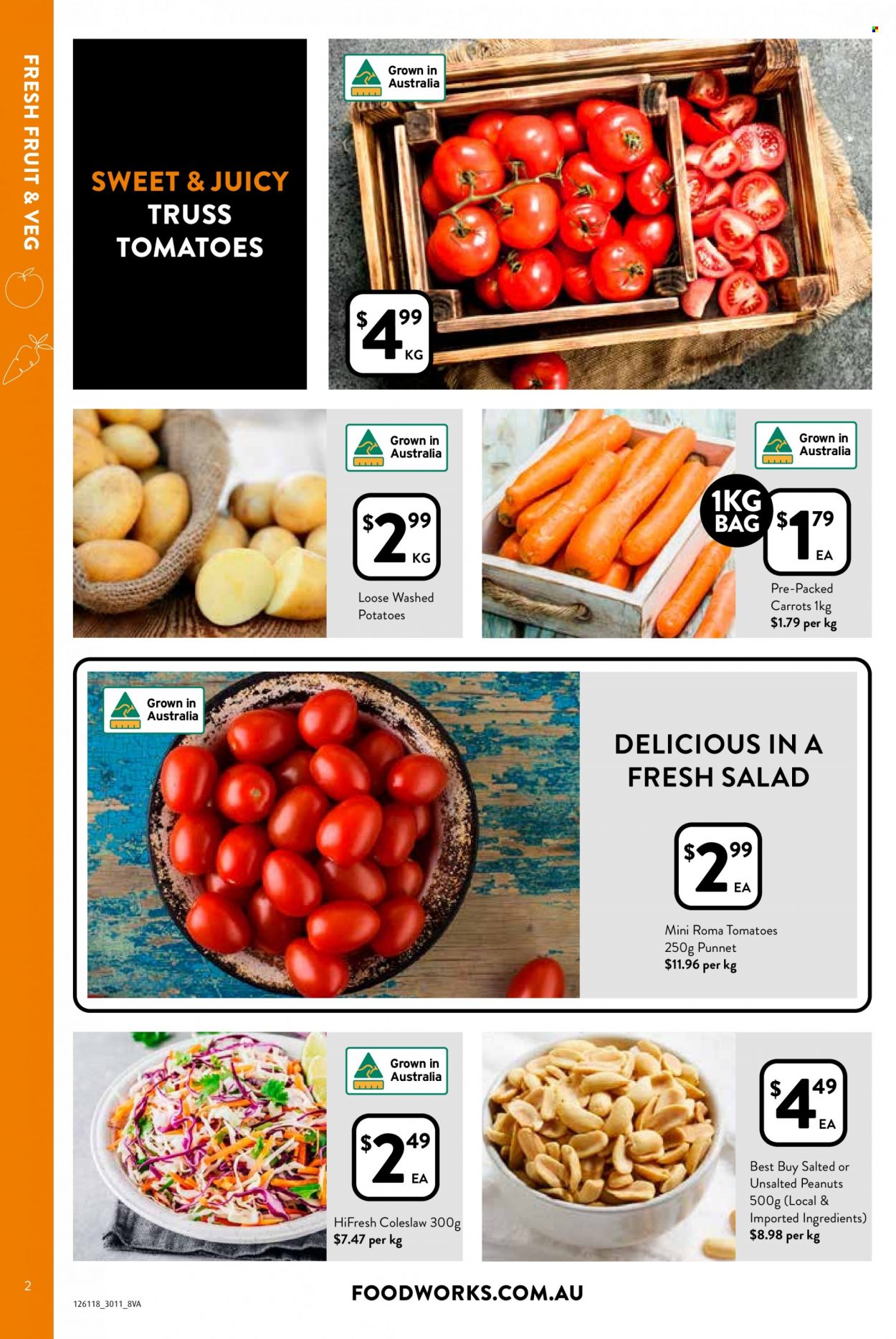 thumbnail - Foodworks Catalogue - 7 Dec 2022 - 13 Dec 2022 - Sales products - potatoes, tomatoes, coleslaw, peanuts. Page 2.