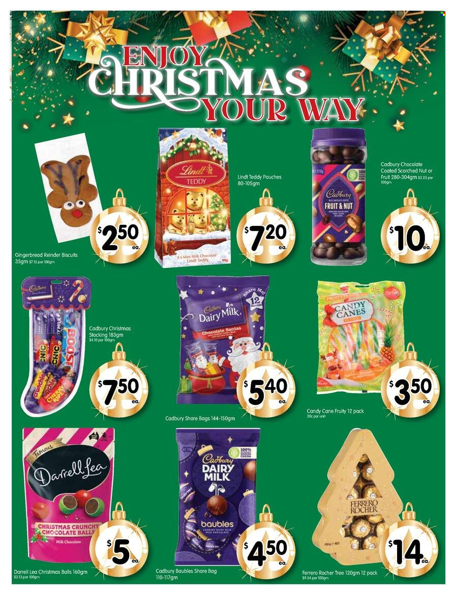 thumbnail - SPAR Catalogue - 7 Dec 2022 - 13 Dec 2022 - Sales products - gingerbread, milk chocolate, candy cane, Lindt, Ferrero Rocher, biscuit, Cadbury, Dairy Milk, pan, bauble, teddy. Page 2.