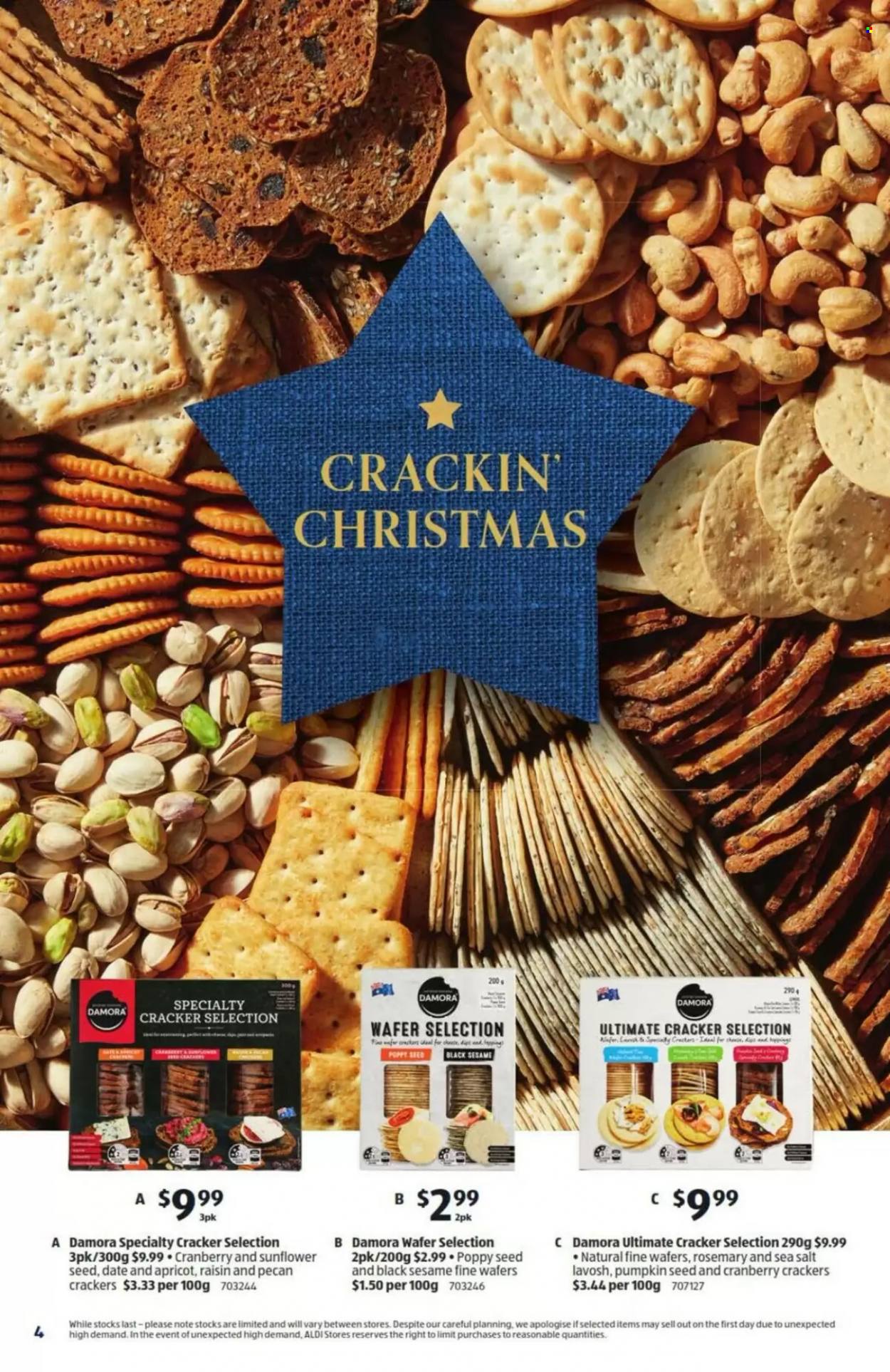 thumbnail - ALDI Catalogue - 14 Dec 2022 - 20 Dec 2022 - Sales products - wafers, crackers, rosemary. Page 4.