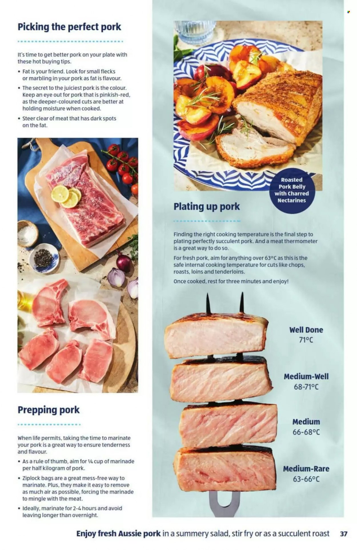 thumbnail - ALDI Catalogue - 14 Dec 2022 - 20 Dec 2022 - Sales products - nectarines, marinade, pork belly, pork meat, Aussie, bag, thermometer, plate, cup, meat thermometer, succulent. Page 37.