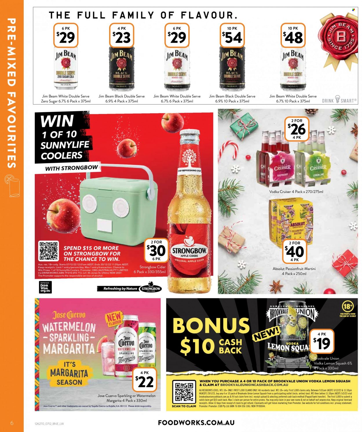 thumbnail - Foodworks Catalogue - 7 Dec 2022 - 20 Dec 2022 - Sales products - watermelon, tequila, vodka, Absolut, Martini, Jim Beam, Vodka Cruiser, cider, Apple. Page 6.