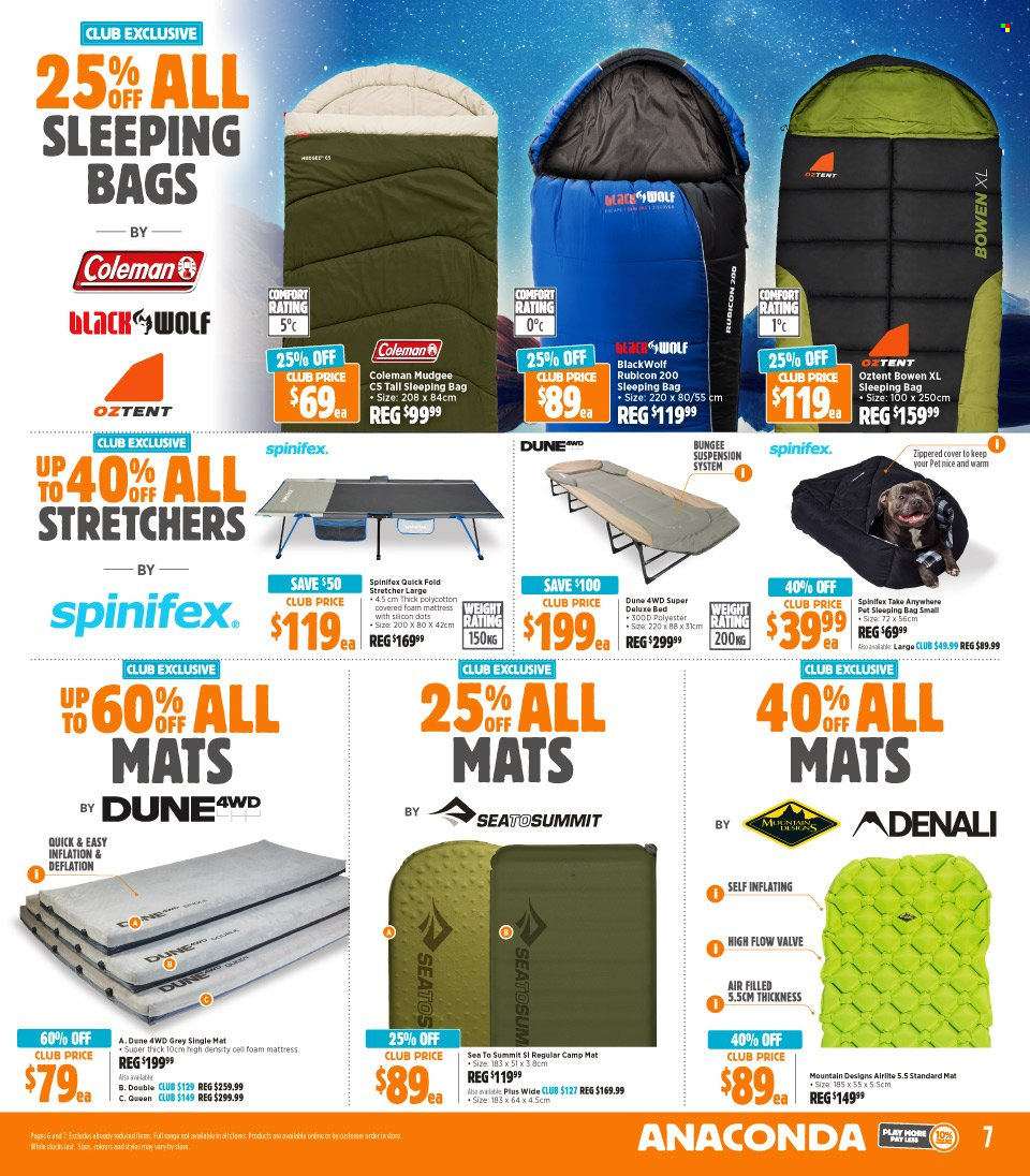 thumbnail - Anaconda Catalogue - 5 Dec 2022 - 24 Dec 2022 - Sales products - Coleman, bed, mattress, foam mattress, sleeping bag. Page 7.