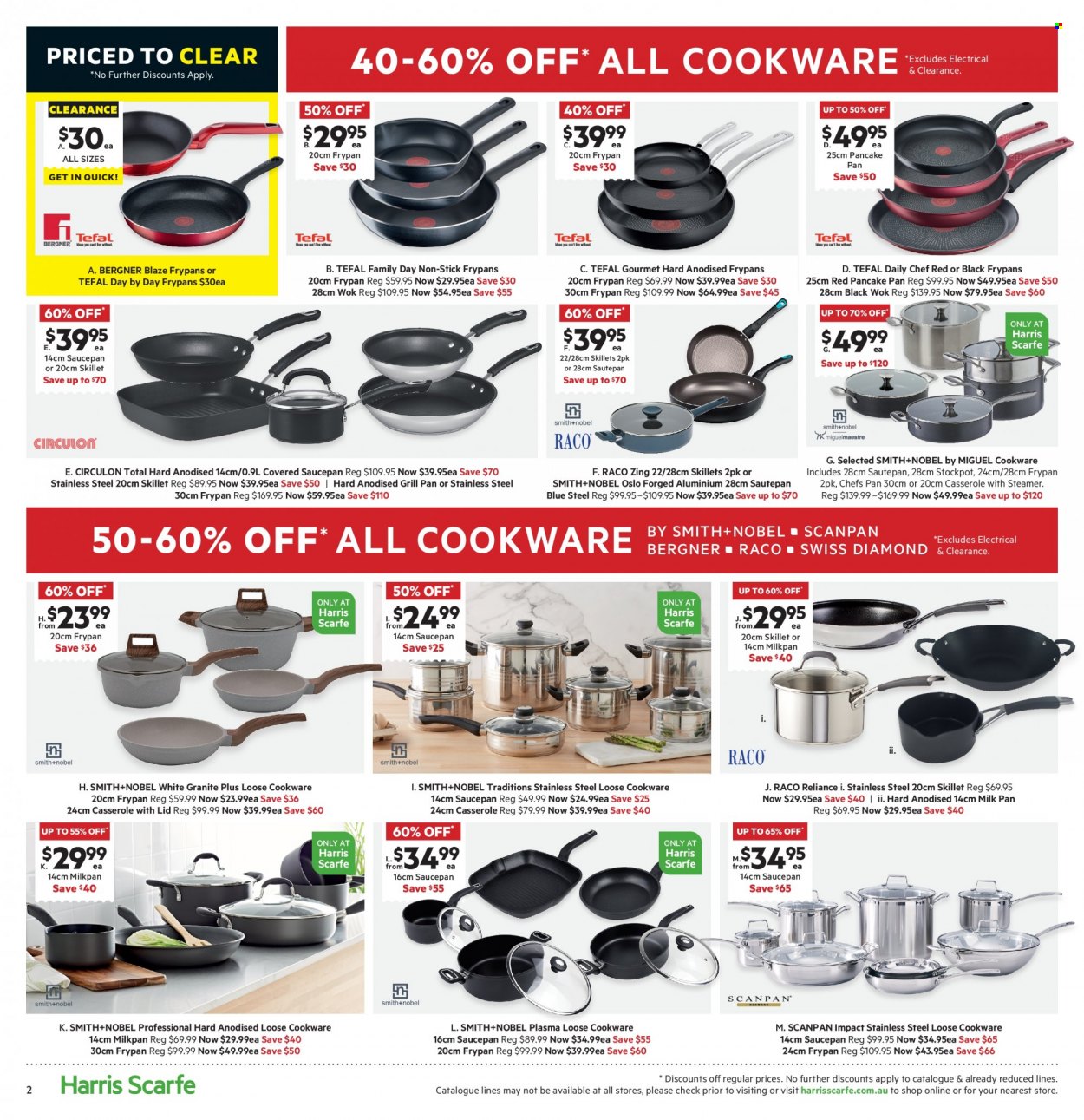 thumbnail - Harris Scarfe Catalogue - Sales products - Tefal, cookware set, pan, wok, grill pan, casserole, saucepan, stockpot, frying pan, Smith+Nobel. Page 2.