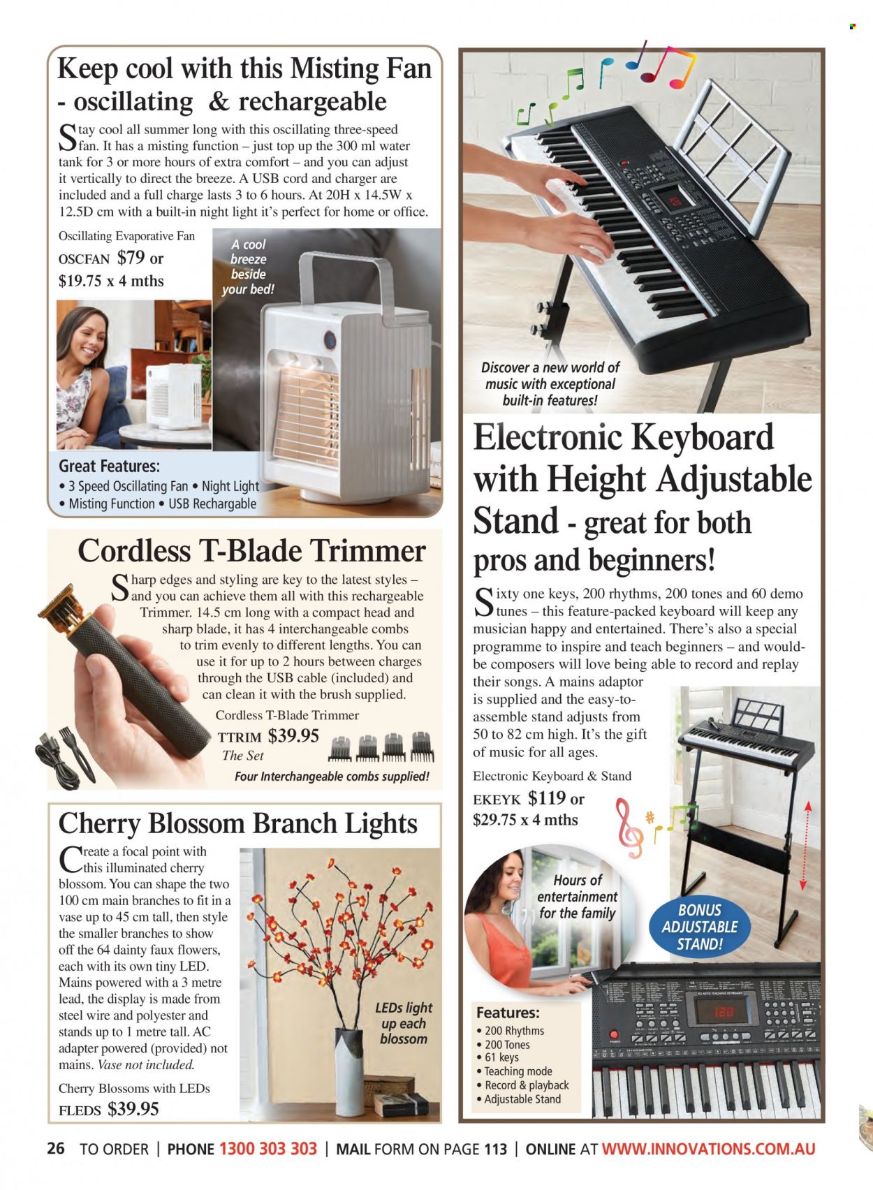 thumbnail - Innovations Catalogue - Sales products - Sharp, keyboard, tank, adapter, stand fan, trimmer. Page 26.