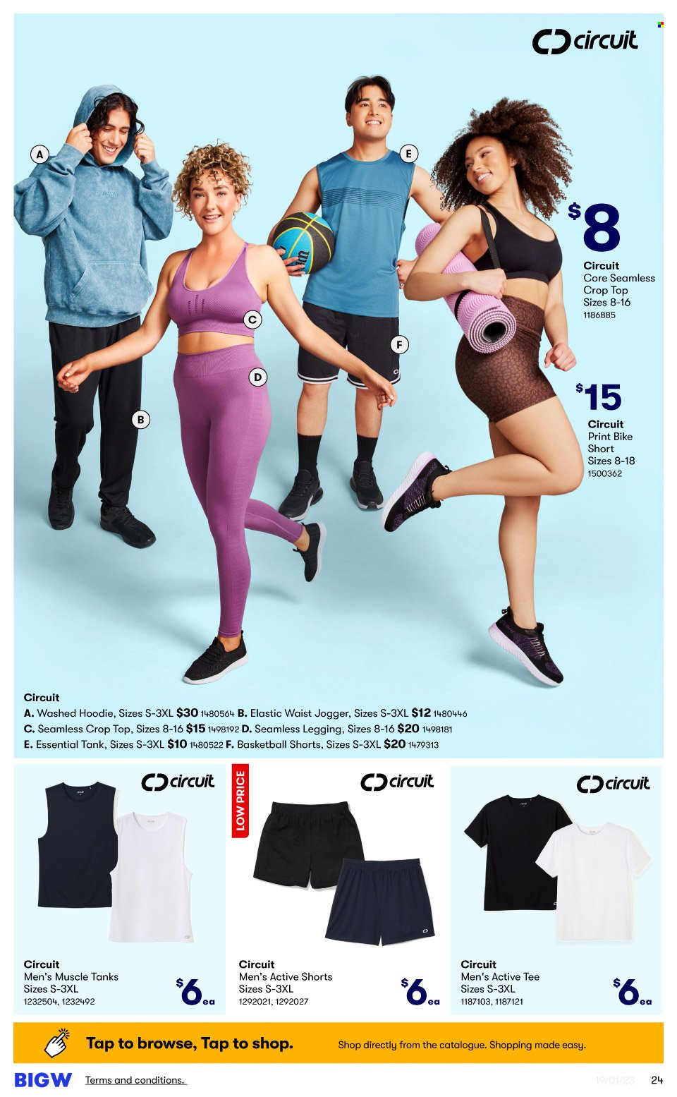 thumbnail - BIG W Catalogue - Sales products - hoodie, tank, shorts, t-shirt, basketball. Page 24.
