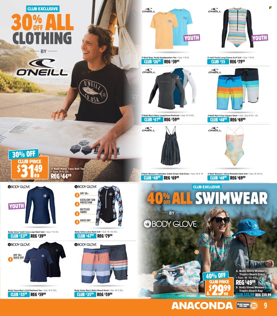 thumbnail - Anaconda Catalogue - 16 Jan 2023 - 5 Feb 2023 - Sales products - Lotus, O‘Neill, dress, t-shirt, vest, beach bag, bag, swimming suit, tank. Page 9.