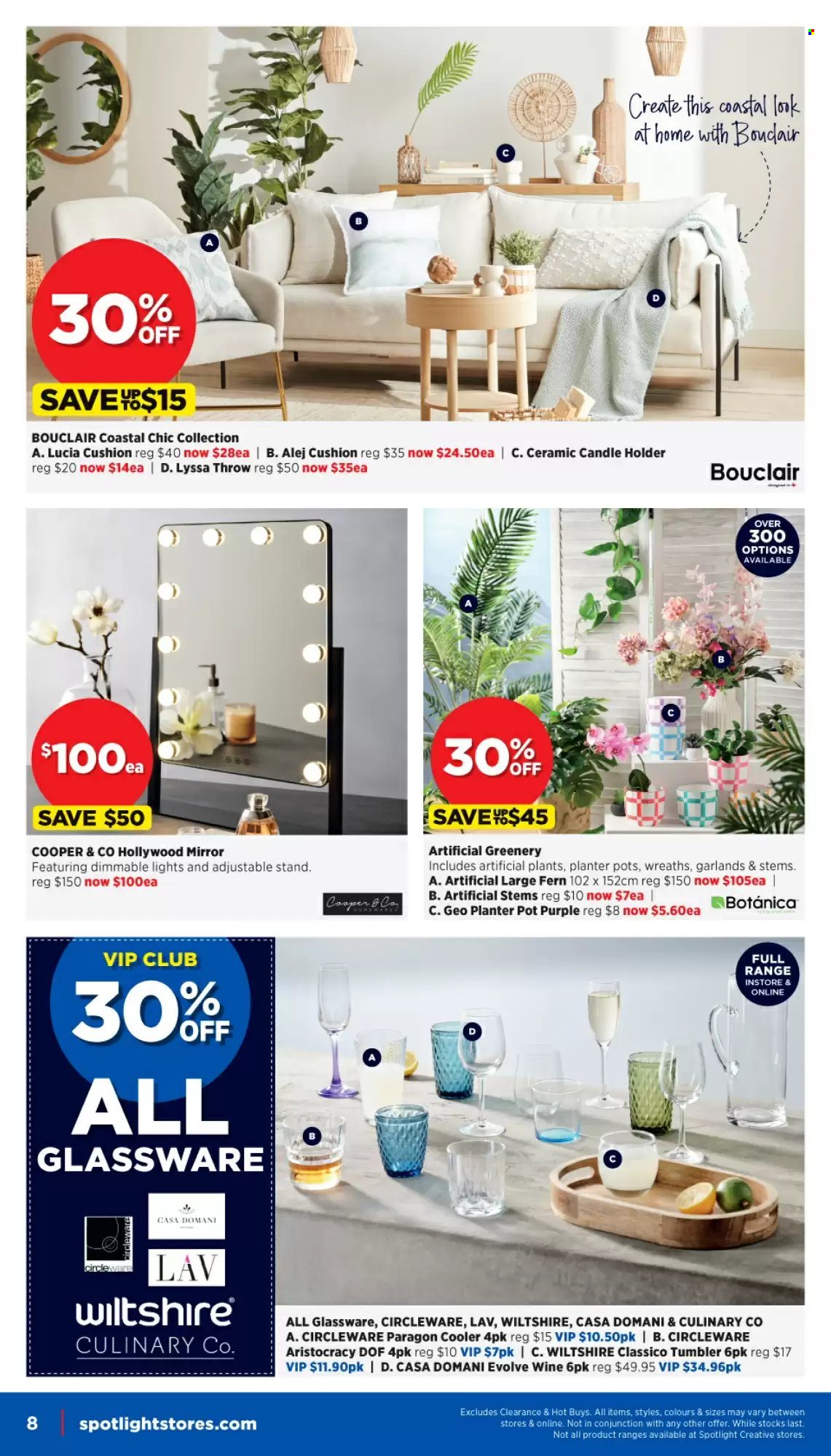 thumbnail - Spotlight Catalogue - 18 Jan 2023 - 7 Feb 2023 - Sales products - holder, candle holder, glassware set, tumbler, pot, candle, cushion, mirror, artificial plant. Page 8.