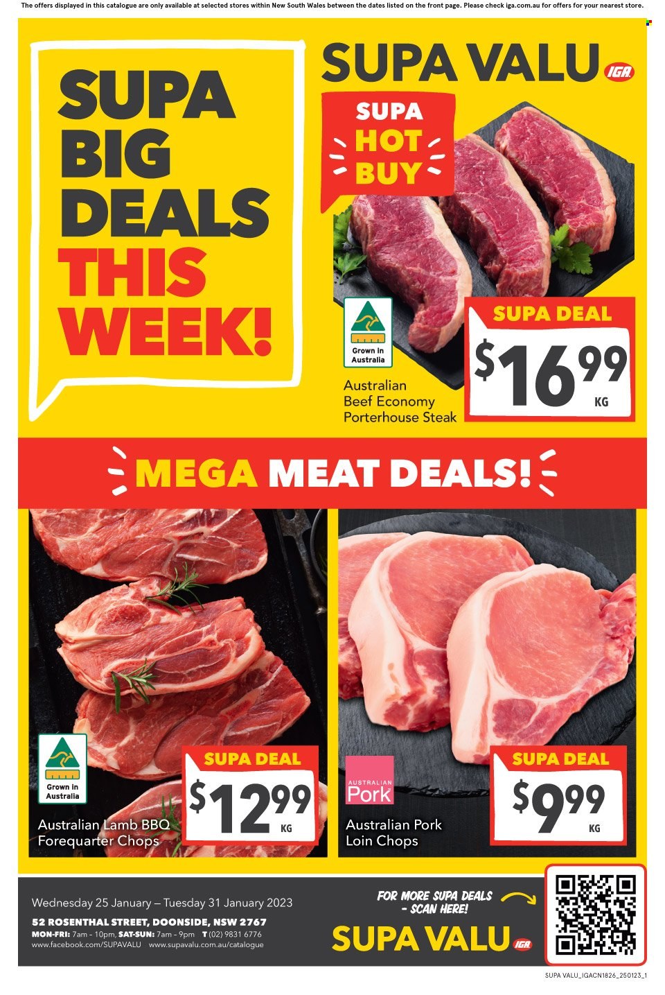 thumbnail - SUPA VALU Catalogue - 25 Jan 2023 - 31 Jan 2023 - Sales products - steak, pork chops, pork loin, pork meat. Page 1.