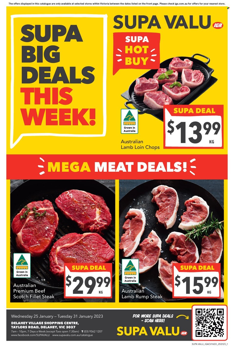 thumbnail - SUPA VALU Catalogue - 25 Jan 2023 - 31 Jan 2023 - Sales products - Victoria Sponge, beef meat, steak, rump steak, lamb loin, lamb meat. Page 1.