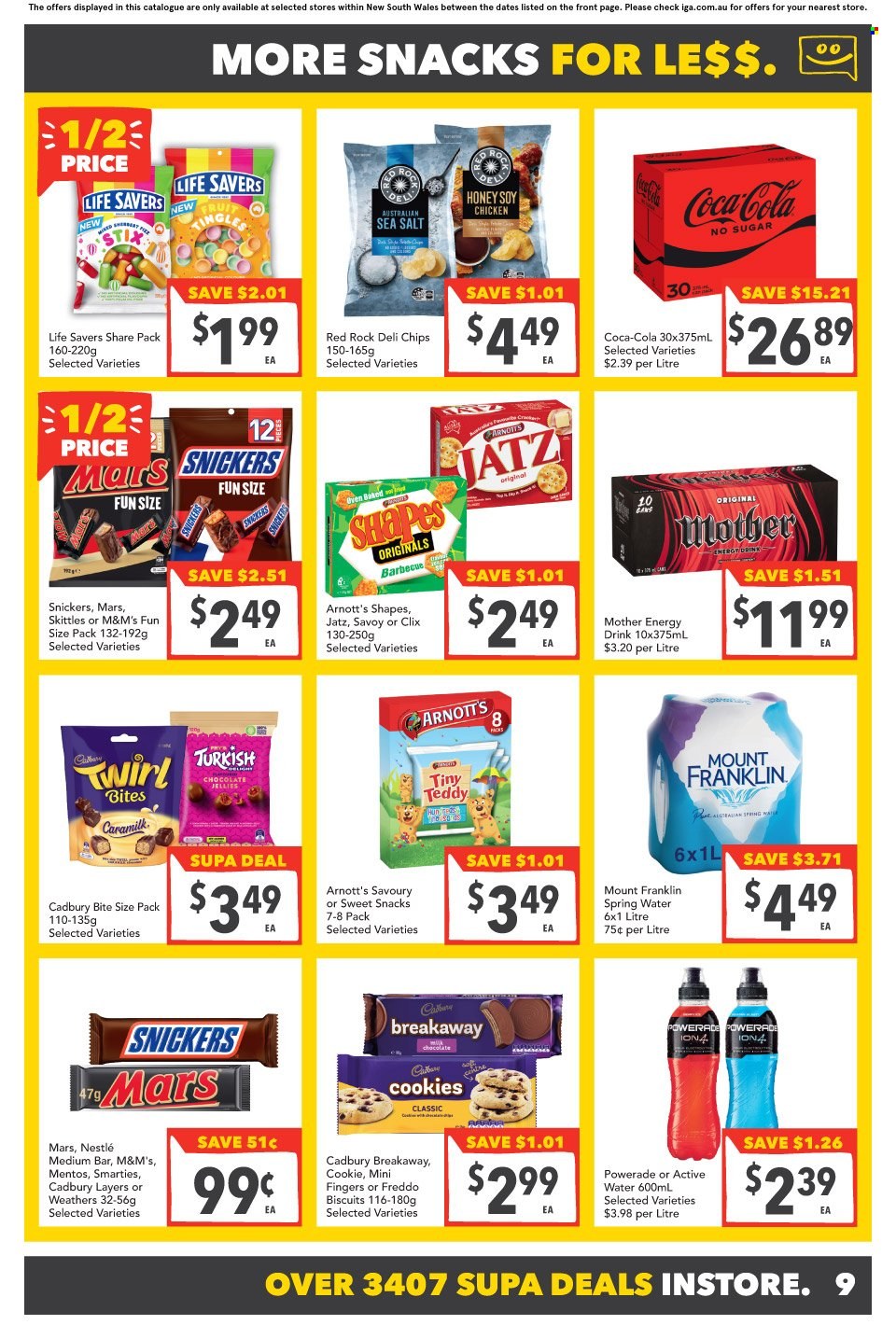 thumbnail - SUPA VALU Catalogue - 1 Feb 2023 - 7 Feb 2023 - Sales products - cookies, Nestlé, chocolate, snack, Mentos, Snickers, Mars, M&M's, Smarties, biscuit, Cadbury, Skittles, chips, honey, Coca-Cola, Powerade, energy drink, spring water. Page 10.