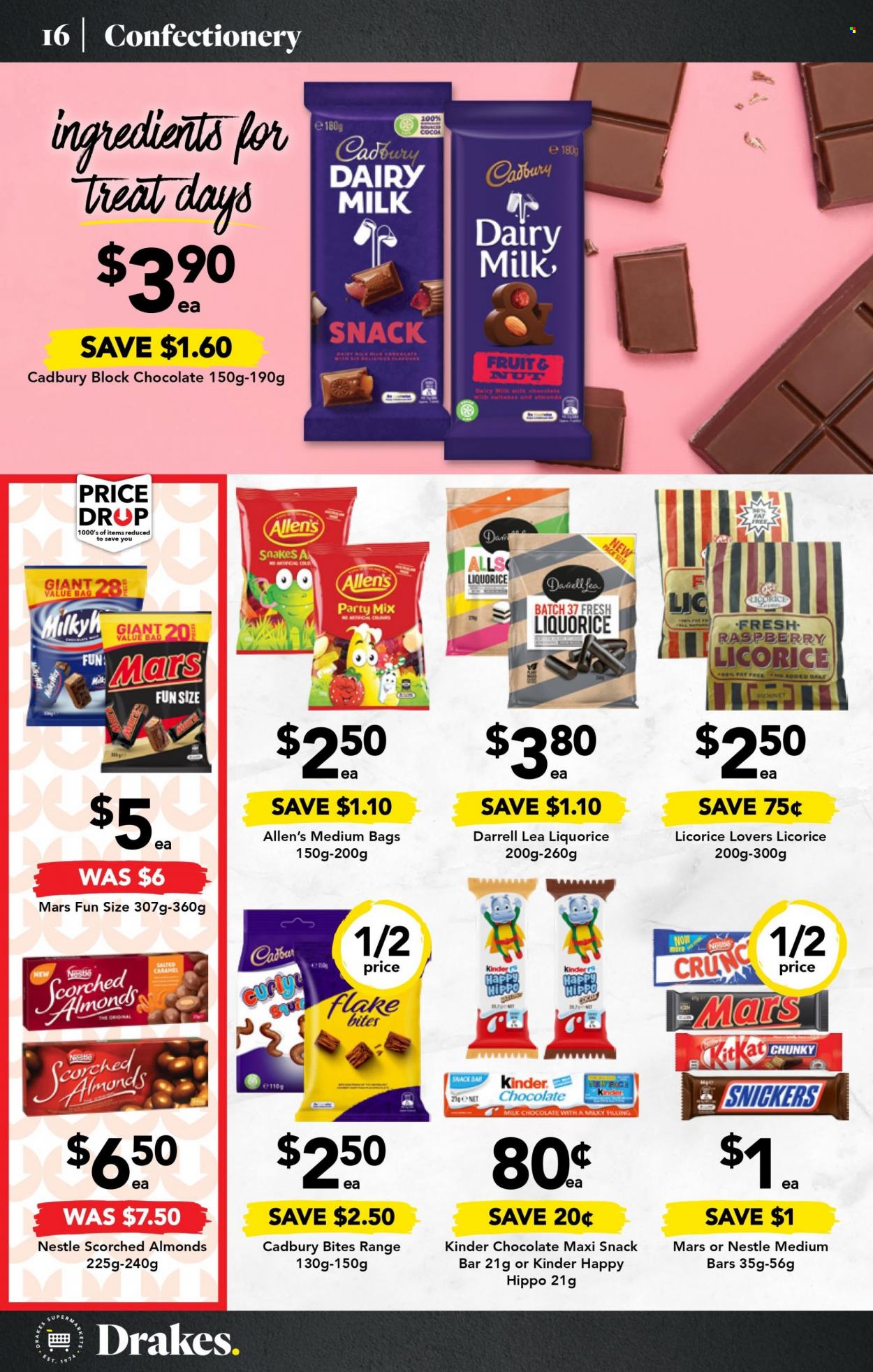 thumbnail - Drakes Catalogue - 1 Feb 2023 - 7 Feb 2023 - Sales products - milk chocolate, Nestlé, chocolate, snack, Snickers, Mars, KitKat, Cadbury, Scorched Almonds, Dairy Milk, snack bar. Page 18.