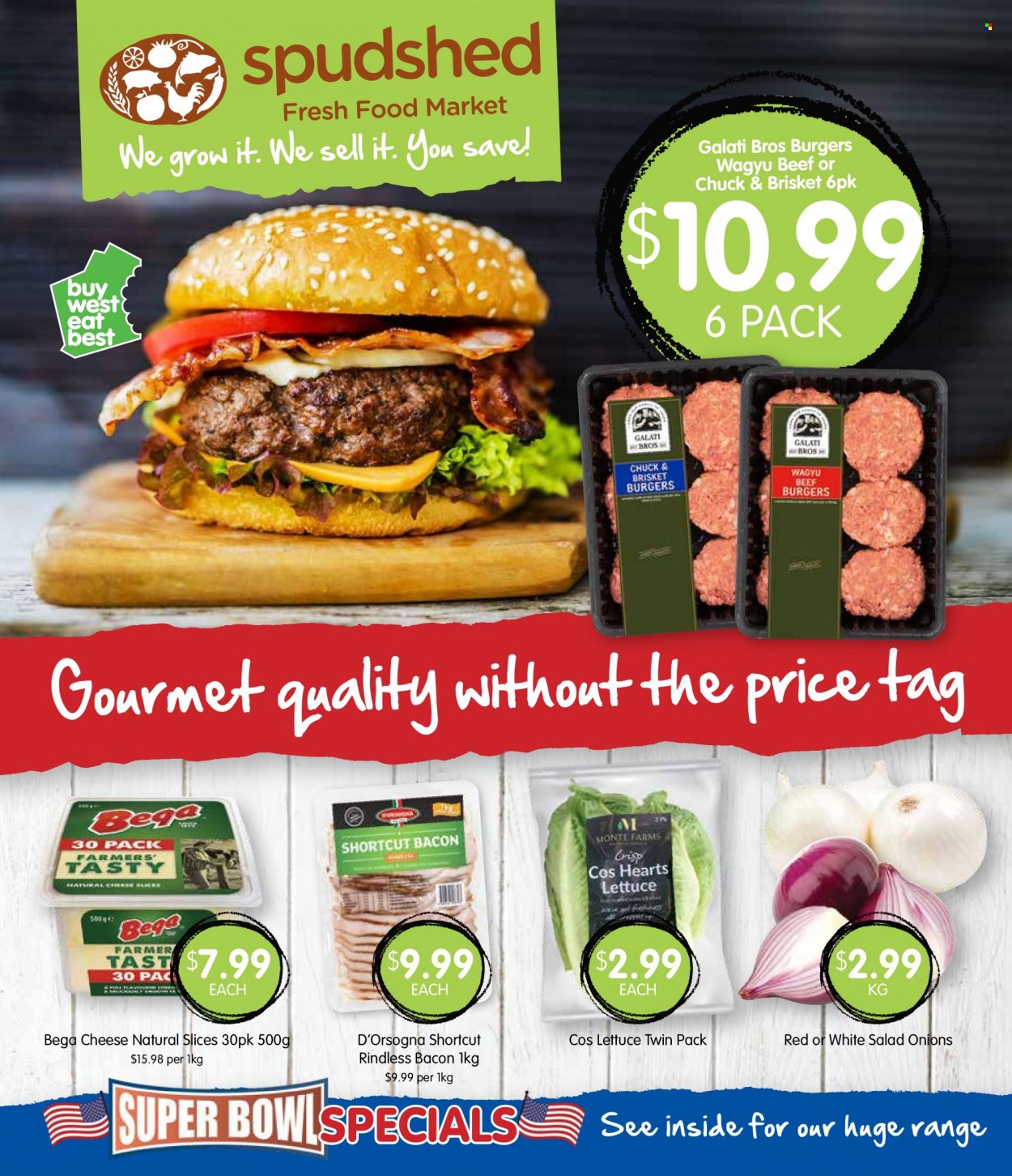 thumbnail - Spudshed Catalogue - 1 Feb 2023 - 7 Feb 2023 - Sales products - onion, lettuce, salad, hamburger, beef burger, bacon, cheese. Page 1.