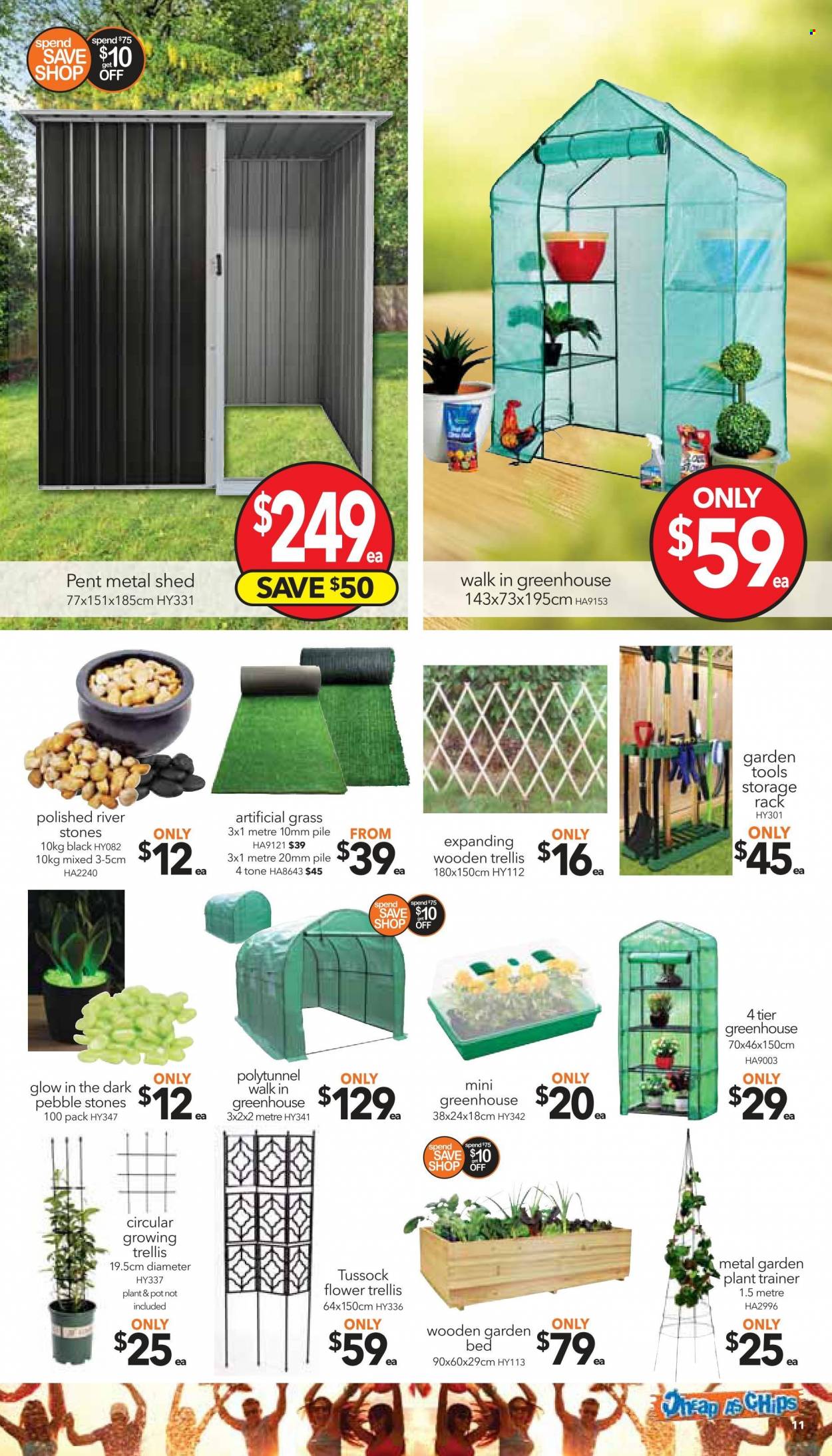 thumbnail - Cheap as Chips Catalogue - 1 Feb 2023 - 14 Feb 2023 - Sales products - chips, pot, gardening tools, greenhouse, shed, garden bed, artificial grass. Page 11.