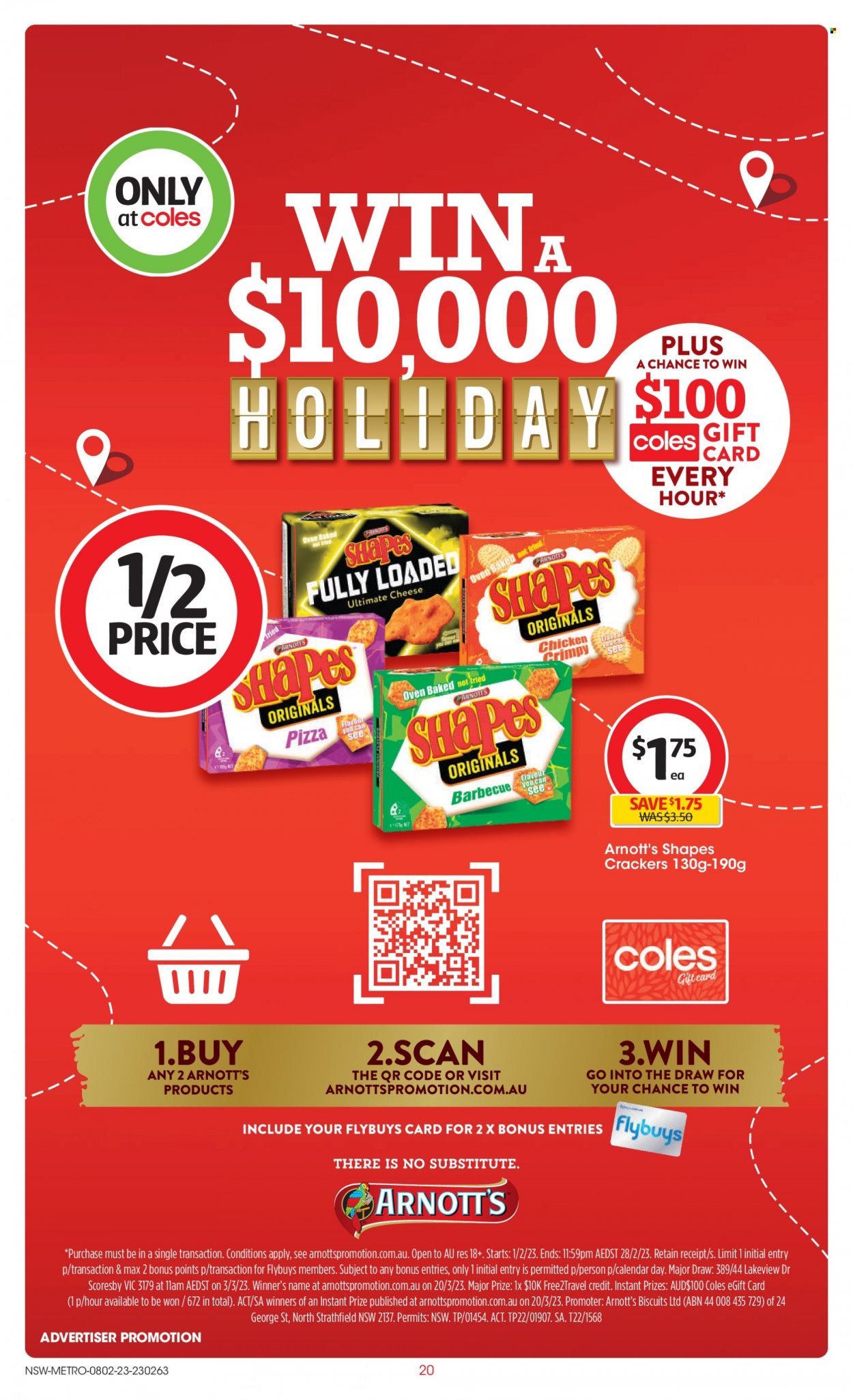 thumbnail - Coles Catalogue - 8 Feb 2023 - 14 Feb 2023 - Sales products - crackers, biscuit, calendar. Page 20.