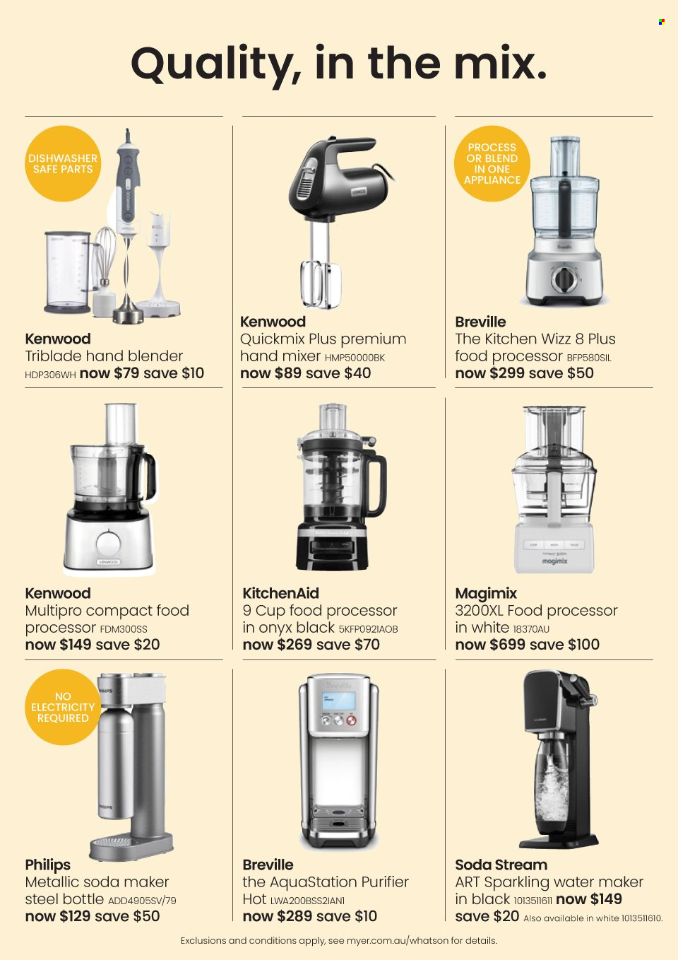 thumbnail - Myer Catalogue - 7 Feb 2023 - 26 Feb 2023 - Sales products - Philips, KitchenAid, steel bottle, cup, travel bottle, mixer, hand mixer, Kenwood, food processor, hand blender, water maker. Page 7.