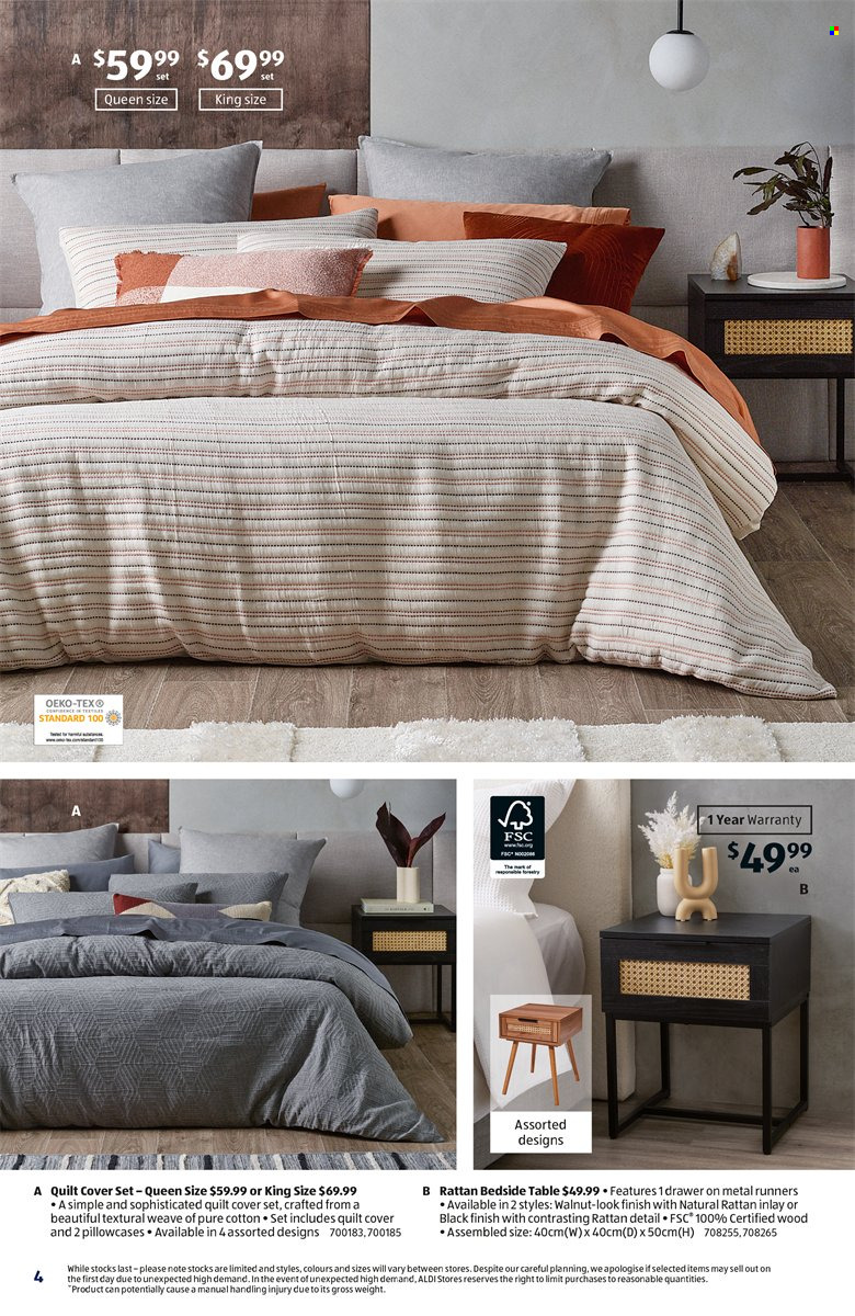 ALDI Catalogue - 15 Mar 2023 - 21 Mar 2023 - Sales products - pillowcases, quilt, quilt cover set, table. Page 4.