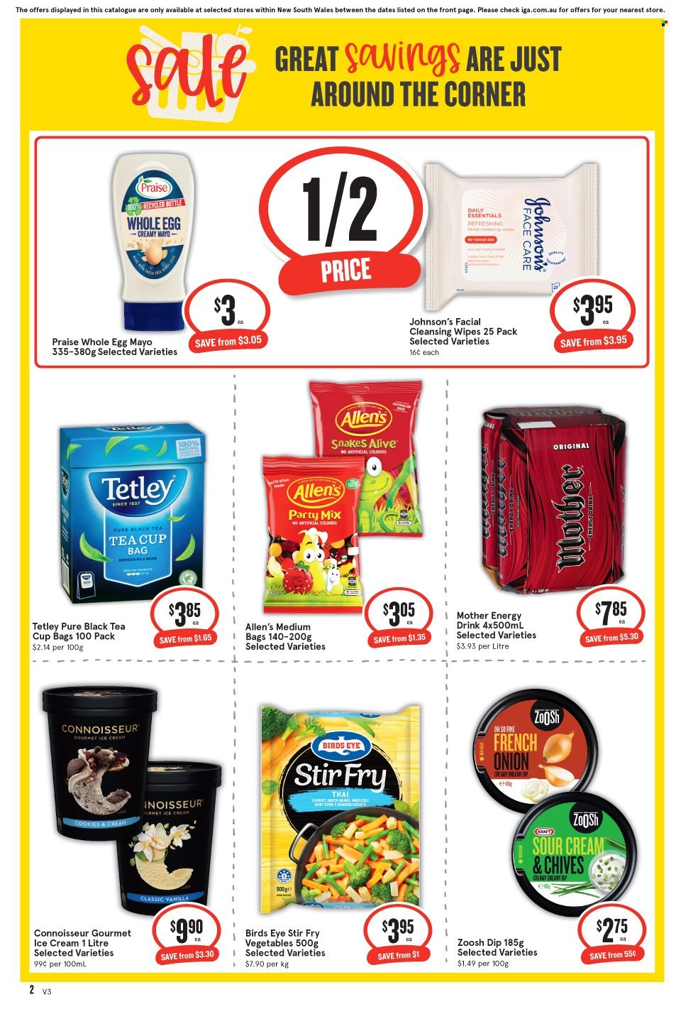 IGA Xpress Catalogue - 15 Mar 2023 - 21 Mar 2023 - Sales products - onion, chives, Bird's Eye, Kraft®, eggs, mayonnaise, dip, ice cream, cookies, ZoOsh, energy drink, cleansing wipes, wipes, Johnson's, cup, tea cup. Page 3.