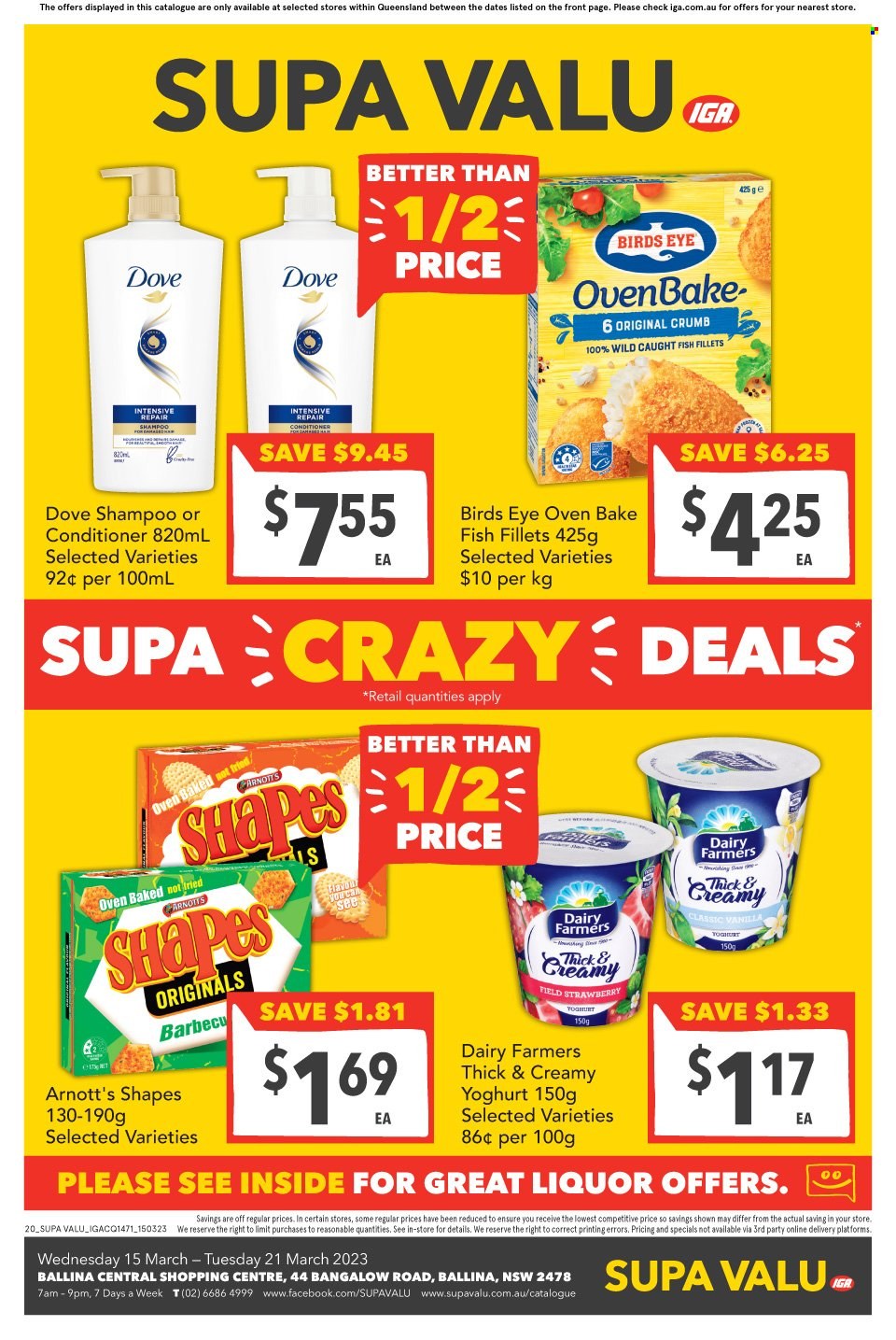 SUPA VALU Catalogue - 15 Mar 2023 - 21 Mar 2023 - Sales products - fish fillets, fish, Bird's Eye, yoghurt, Dove, liquor, shampoo, conditioner. Page 2.