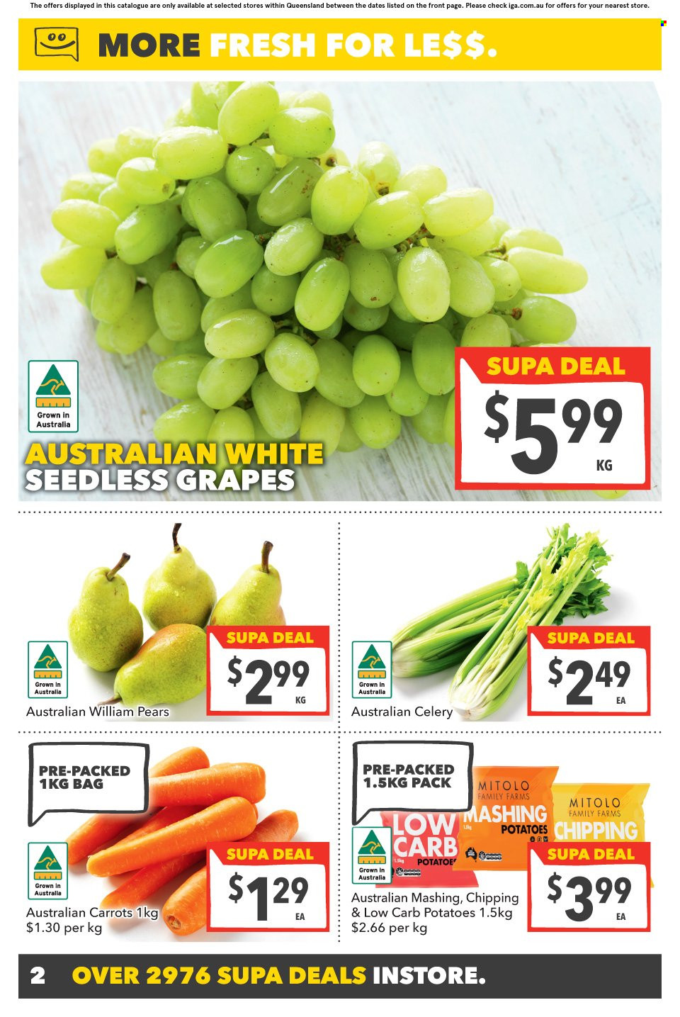 SUPA VALU Catalogue - 15 Mar 2023 - 21 Mar 2023 - Sales products - carrots, celery, potatoes, grapes, seedless grapes, pears. Page 3.