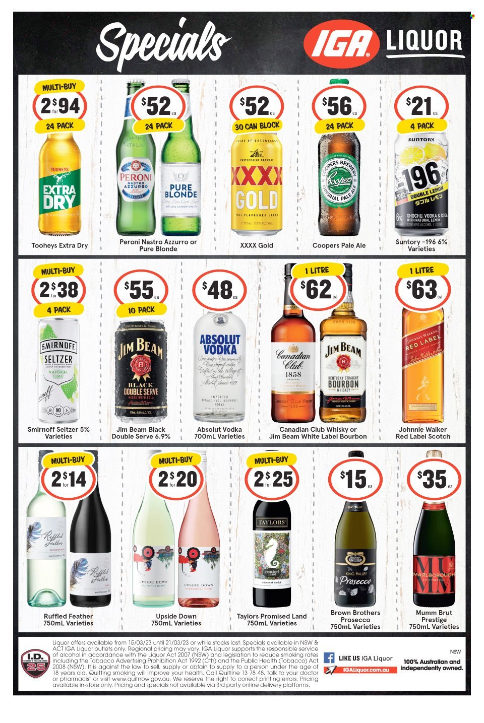 IGA LIQUOR catalogue - 15 Mar 2023 - 21 Mar 2023. Page 1