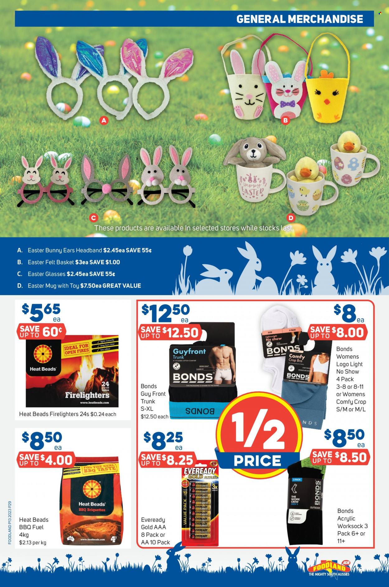 thumbnail - Foodland Catalogue - 29 Mar 2023 - 4 Apr 2023 - Sales products - easter bunny, Aussie, firelighter, briquettes. Page 29.