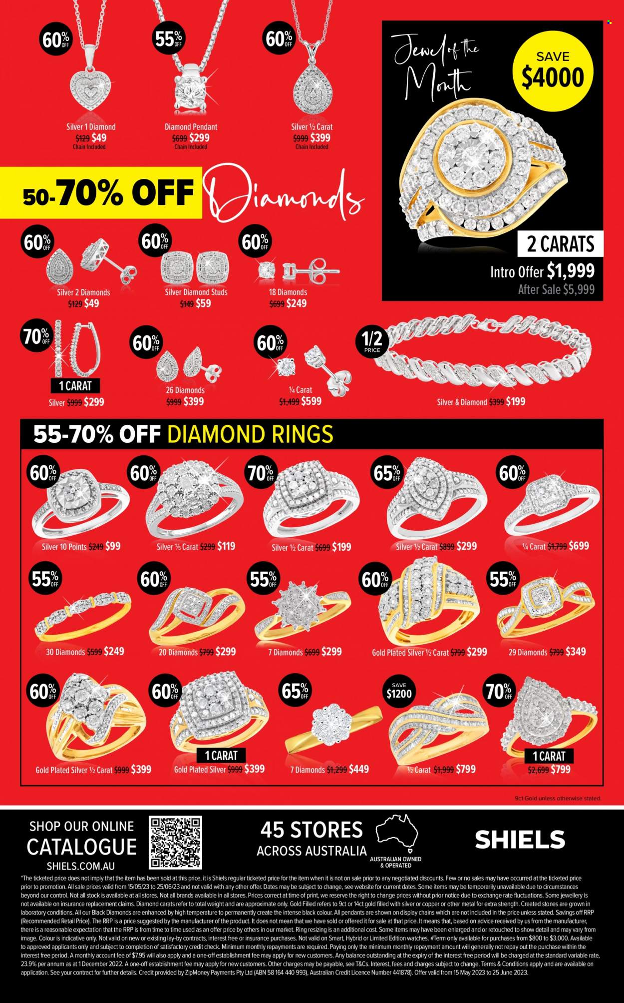 thumbnail - Shiels Catalogue - 15 May 2023 - 25 Jun 2023 - Sales products - studs, watch, pendant, diamond ring. Page 16.