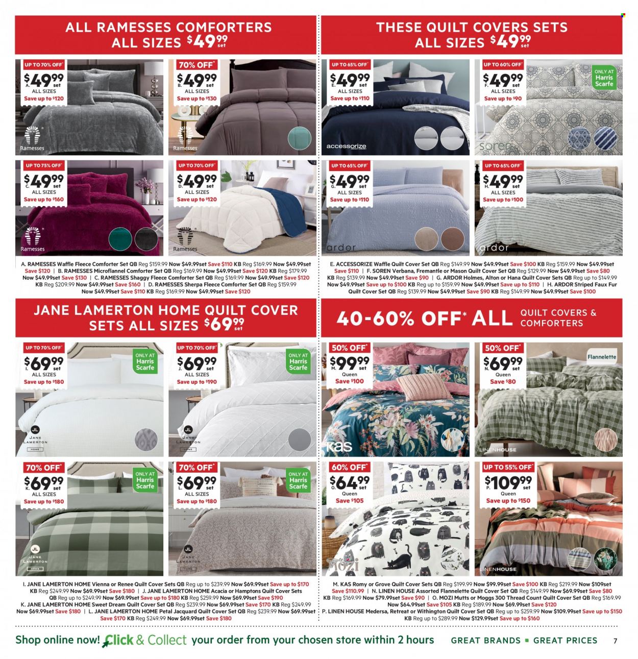 thumbnail - Harris Scarfe Catalogue - Sales products - comforter, linens, quilt, quilt cover set, sherpa. Page 7.