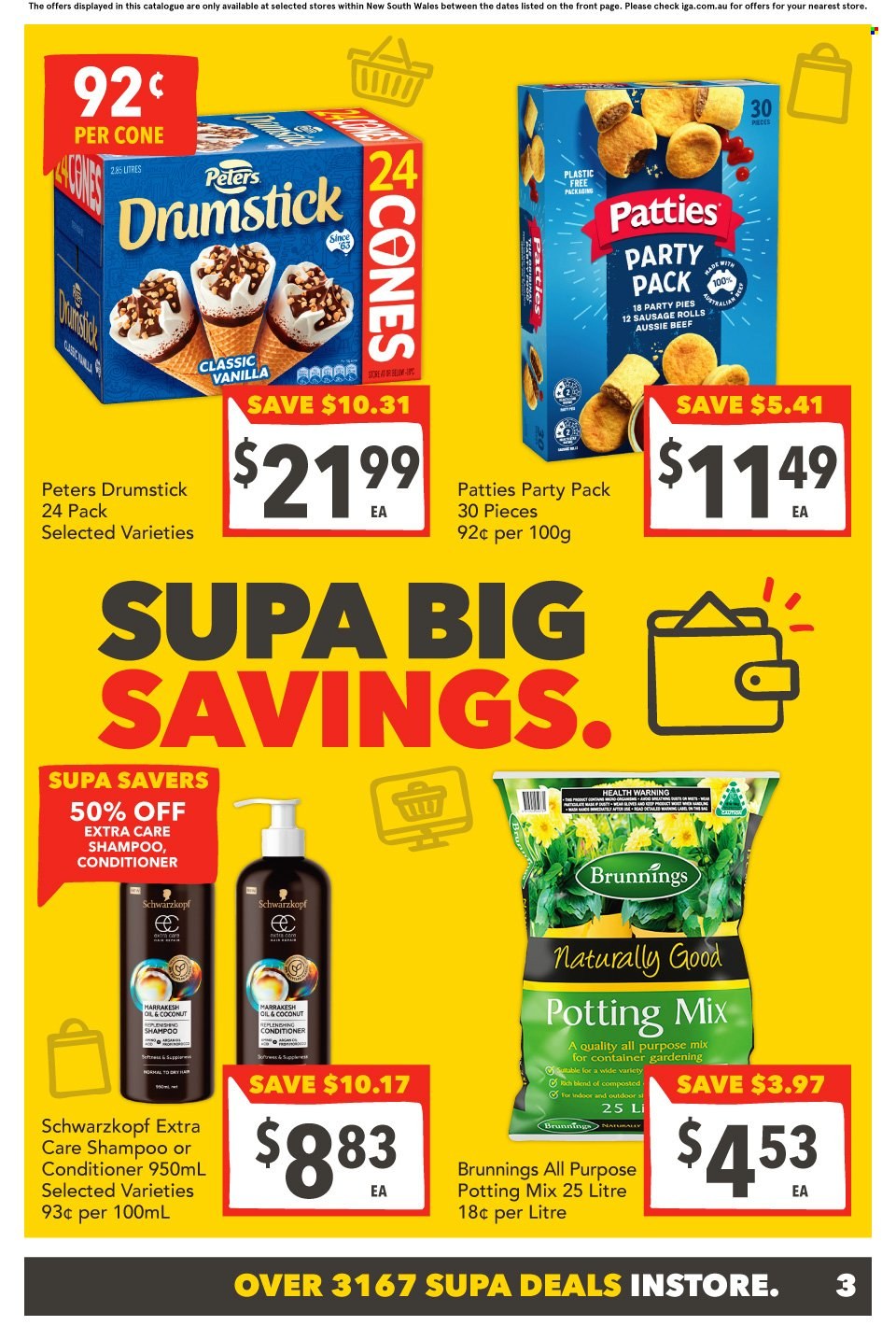 thumbnail - SUPA VALU Catalogue - 24 May 2023 - 30 May 2023 - Sales products - sausage rolls, pie, oil, shampoo, Schwarzkopf, Aussie, conditioner, container. Page 4.