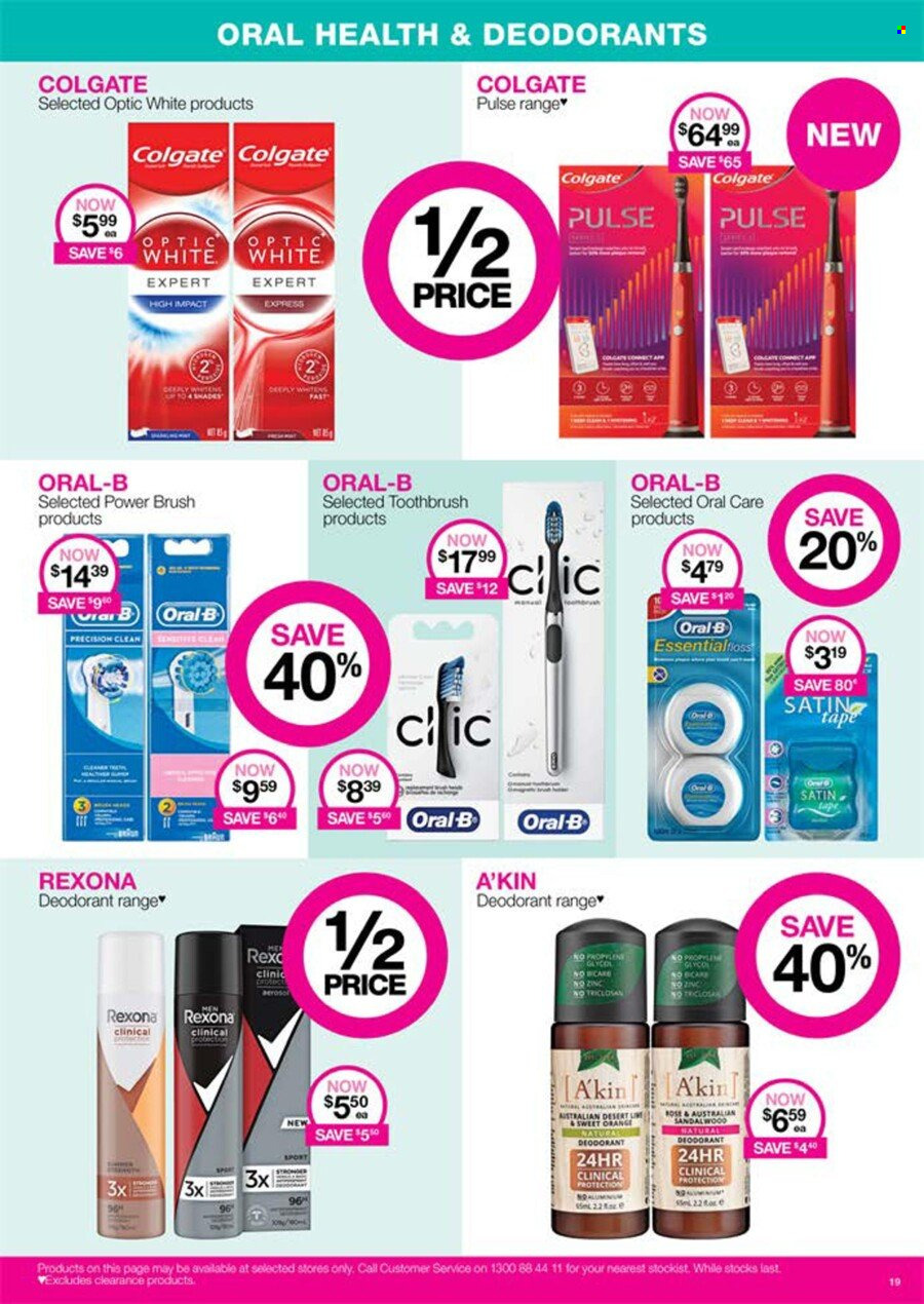 thumbnail - Priceline Pharmacy Catalogue - 25 May 2023 - 31 May 2023 - Sales products - Colgate, toothbrush, Oral-B, anti-perspirant, Rexona, deodorant, shades, zinc. Page 19.
