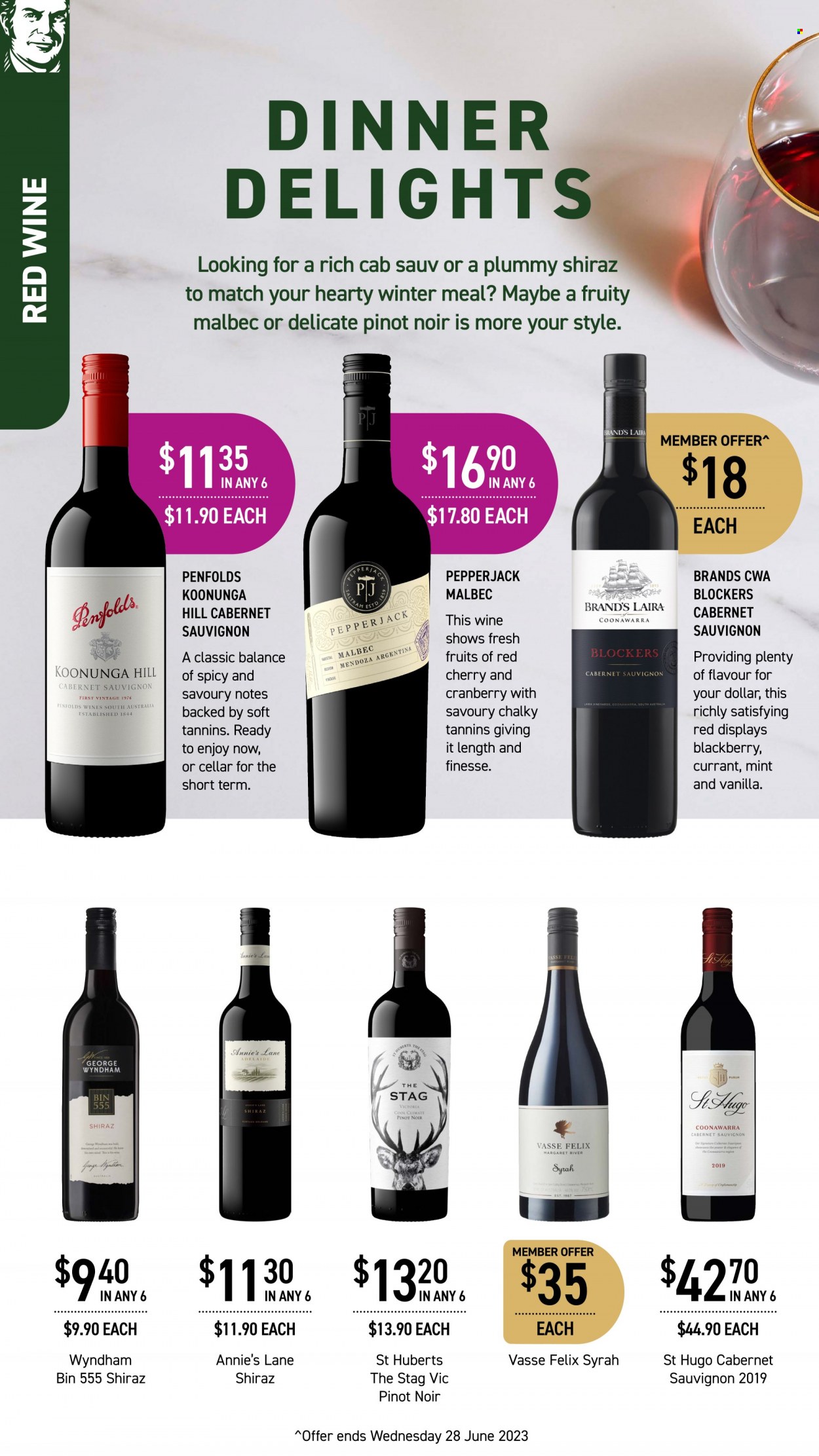 thumbnail - Dan Murphy's Catalogue - 1 Jun 2023 - 14 Jun 2023 - Sales products - Cabernet Sauvignon, red wine, wine, Pinot Noir, alcohol, Syrah, Shiraz, Vasse Felix, Malbec. Page 10.