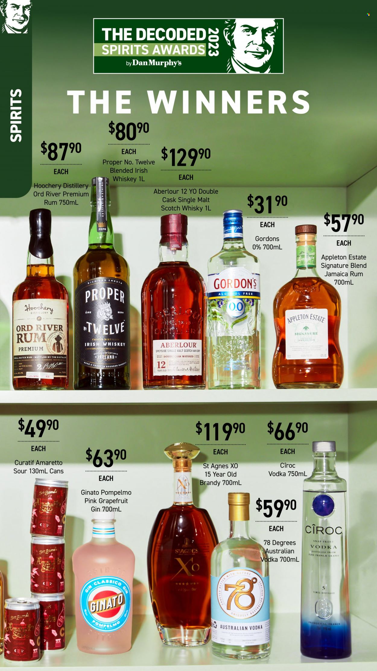 thumbnail - Dan Murphy's Catalogue - 1 Jun 2023 - 14 Jun 2023 - Sales products - alcohol, Amaretto, bourbon, brandy, gin, rum, sherry, vodka, whiskey, irish whiskey, Gordon's, Cîroc, scotch whisky, whisky. Page 23.